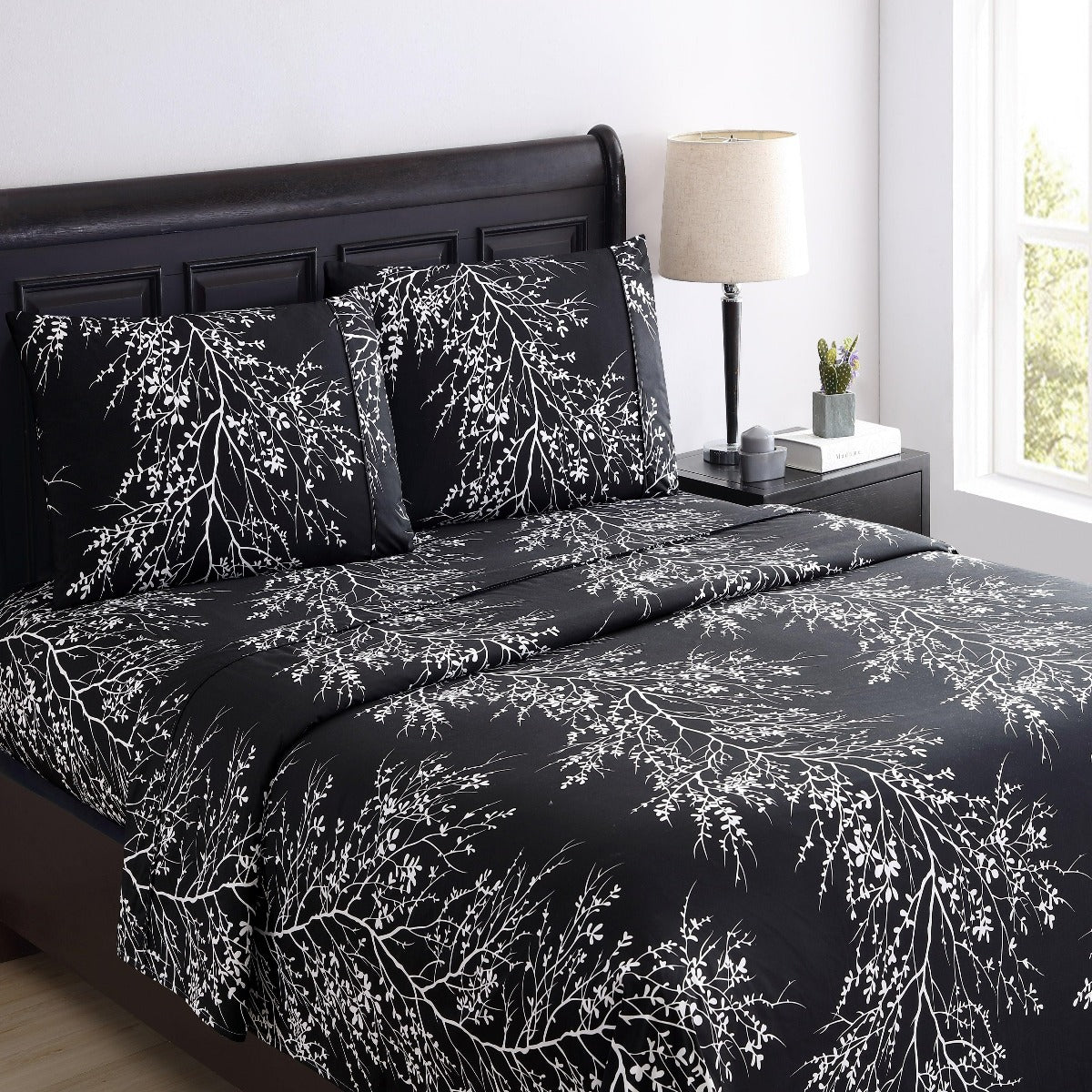 Foliage Sheet Set Microfiber 90GSM | Spirit Linen - Black/White