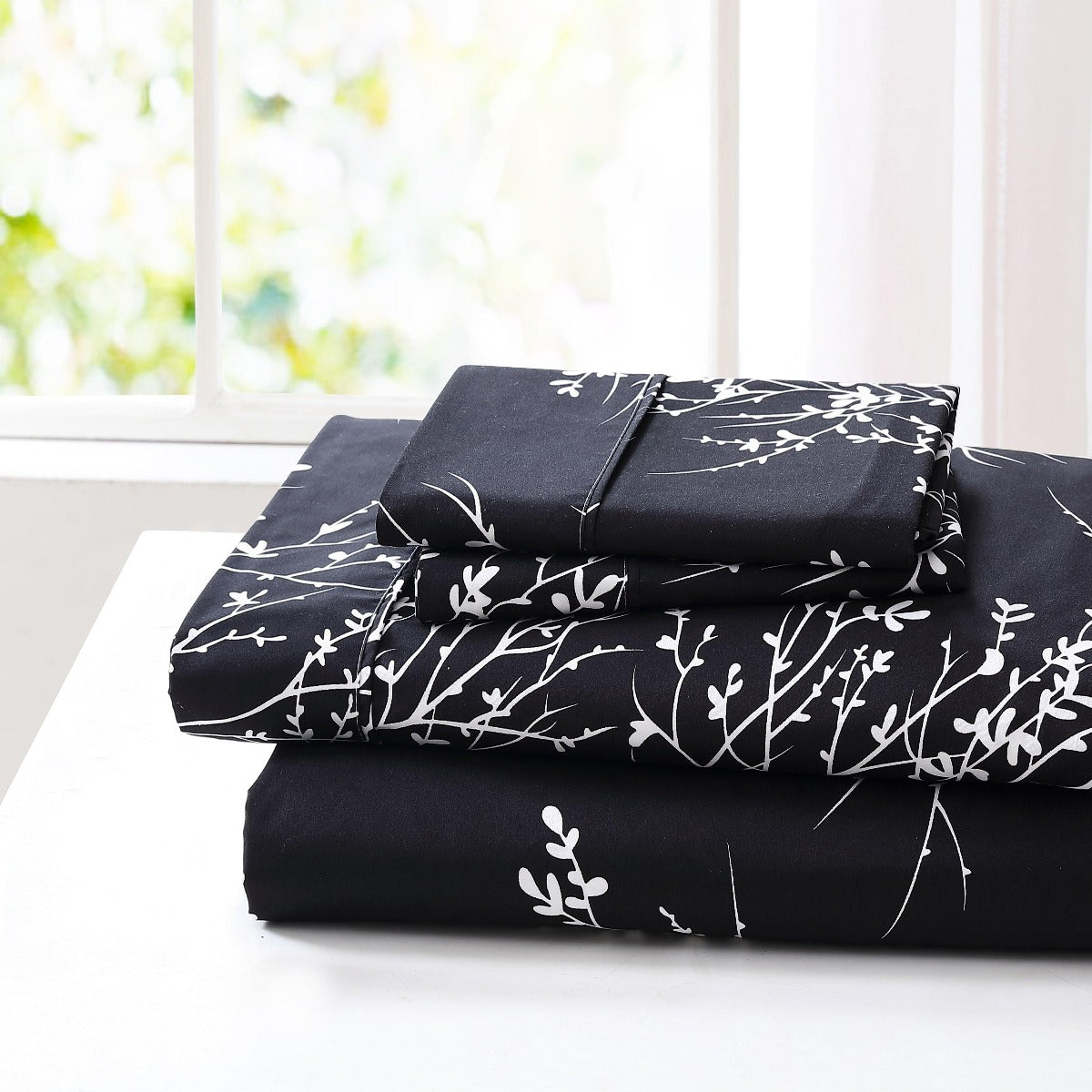 Foliage Sheet Set Microfiber 90GSM | Spirit Linen - Black/White