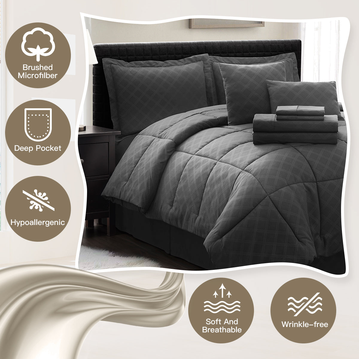 10PC Collection Bed In A Bag Comforter Set Piece HotelC | Spirit Linen - Black