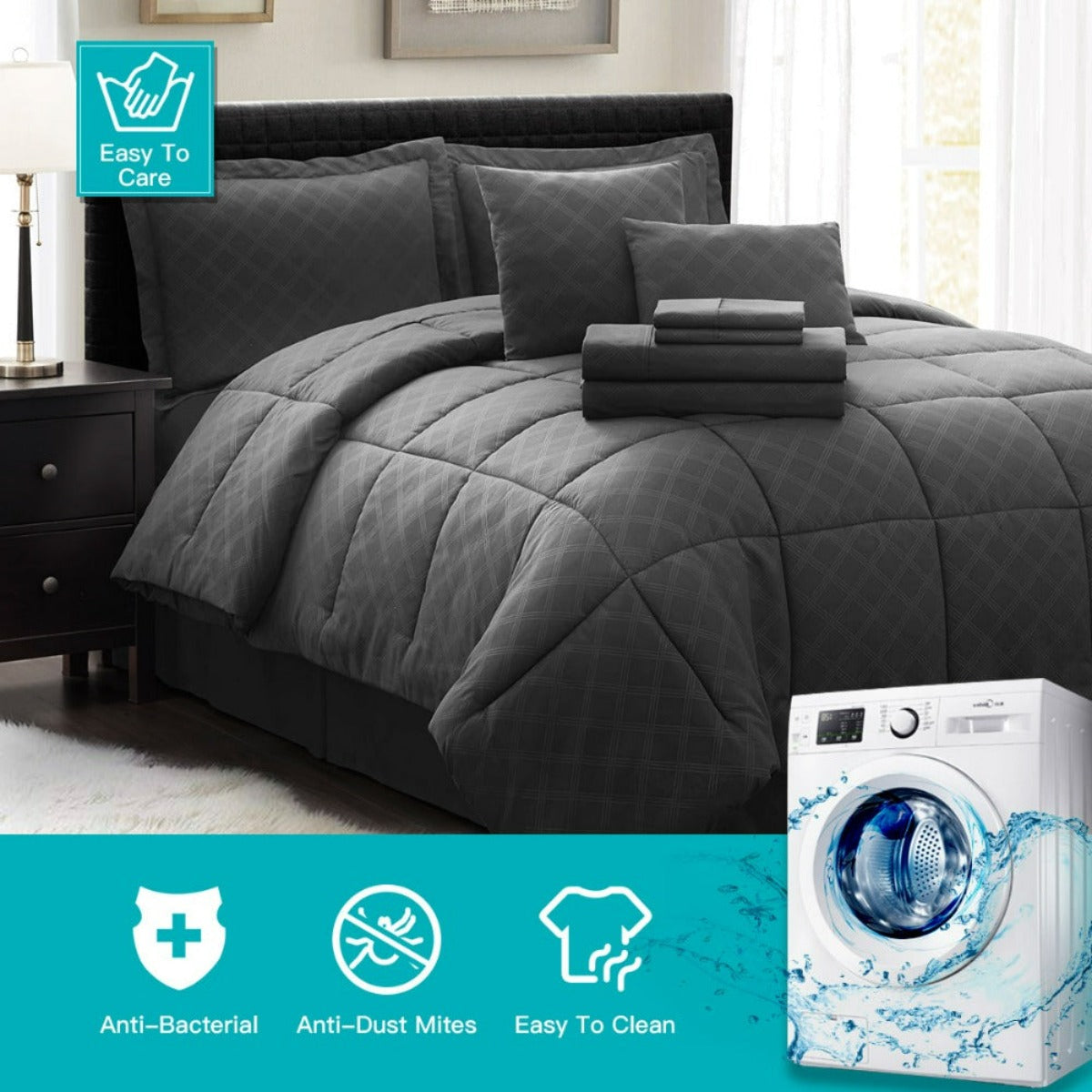10PC Collection Bed In A Bag Comforter Set Piece HotelC | Spirit Linen - Black