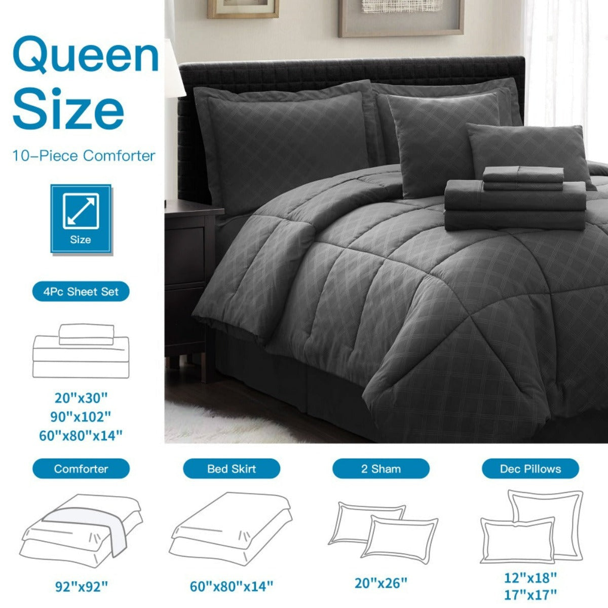 10PC Collection Bed In A Bag Comforter Set Piece HotelC | Spirit Linen - Black