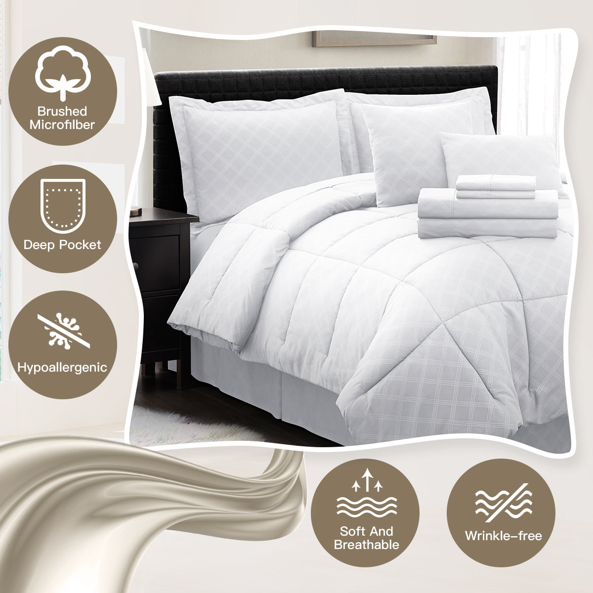 10PC Collection Bed In A Bag Comforter Set Piece HotelC | Spirit Linen - White