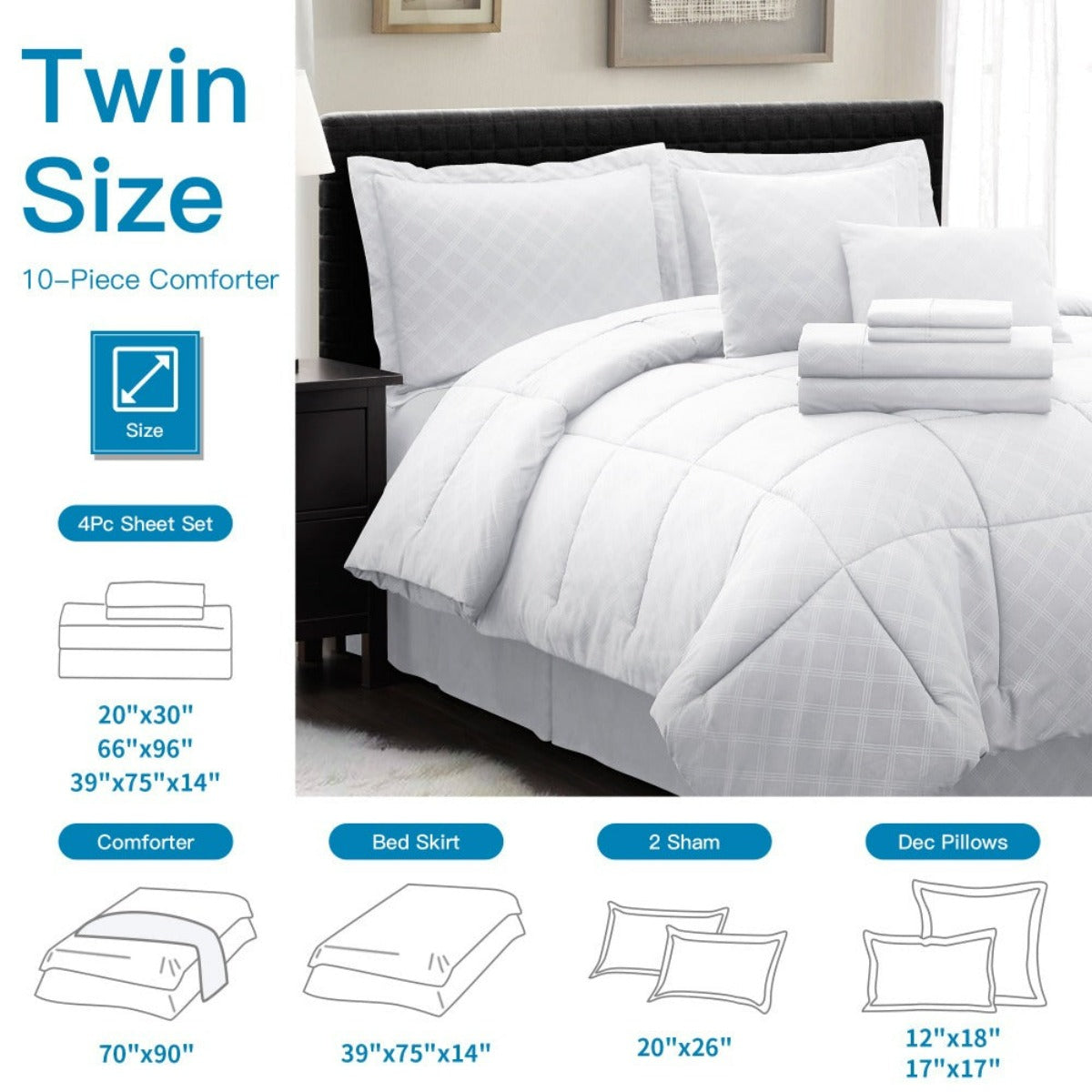 10PC Collection Bed In A Bag Comforter Set Piece HotelC | Spirit Linen - White