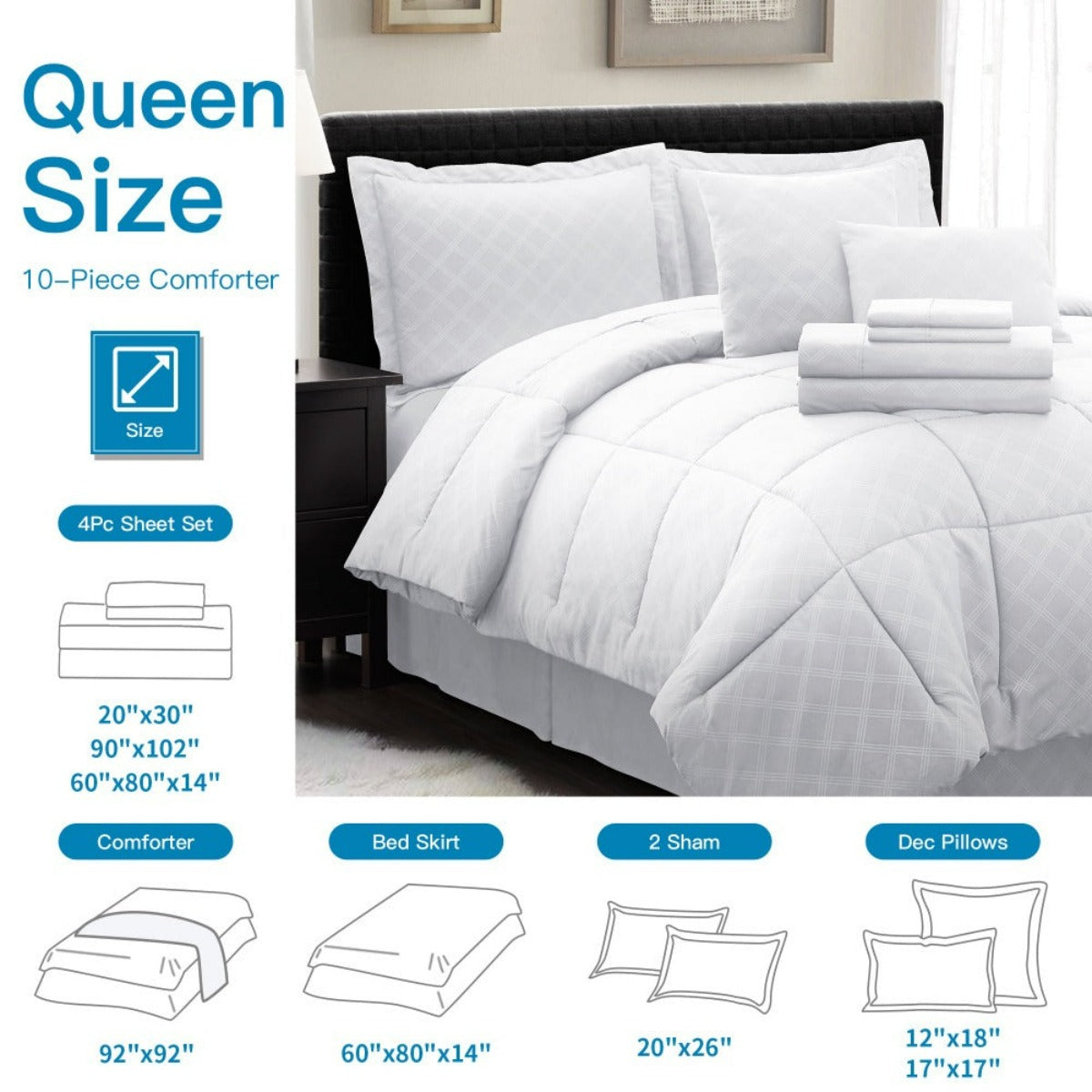 10PC Collection Bed In A Bag Comforter Set Piece HotelC | Spirit Linen - White