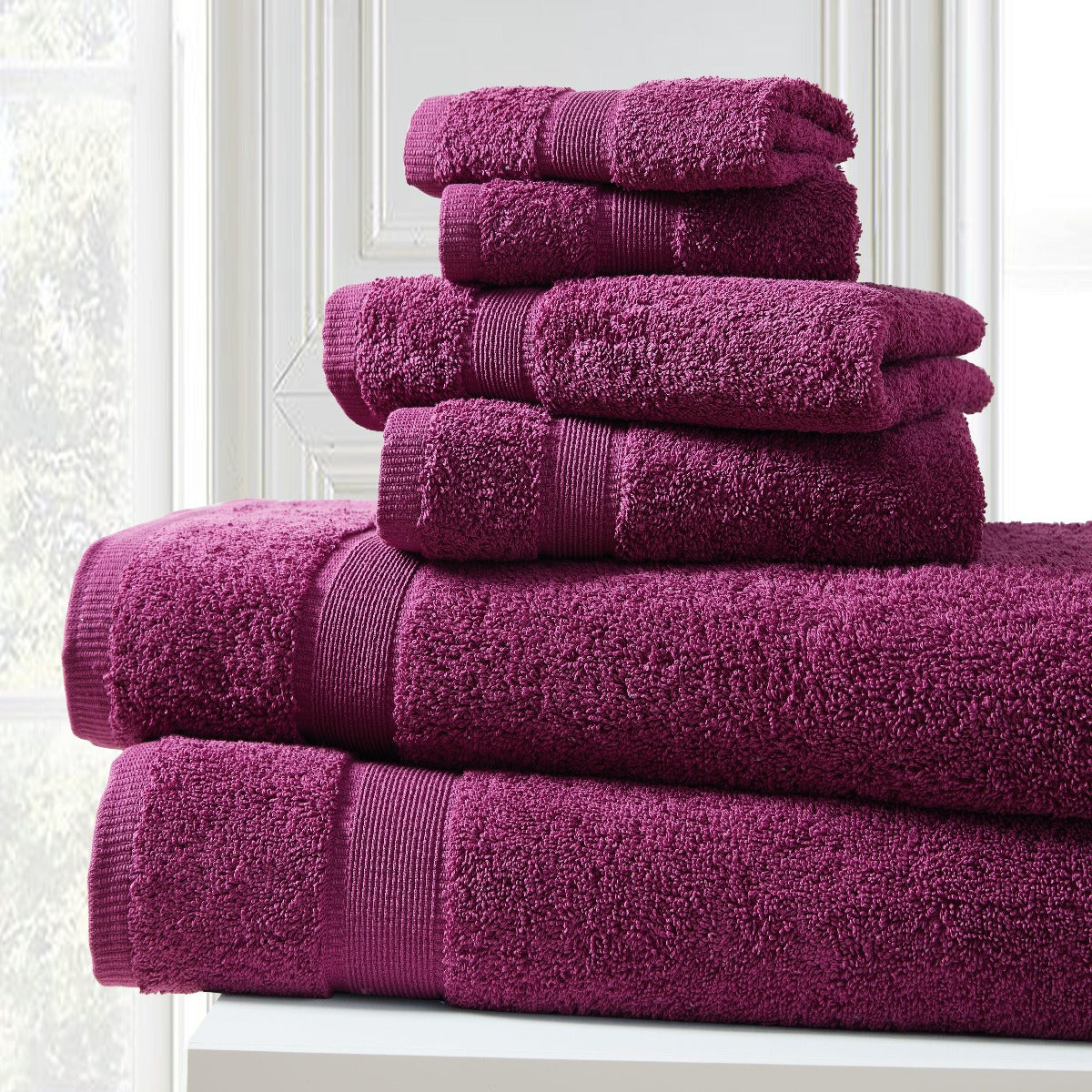 Blissful Bath 6 Piece Plush Cotton Bath Towel Set | Spirit Linen - Raspberry