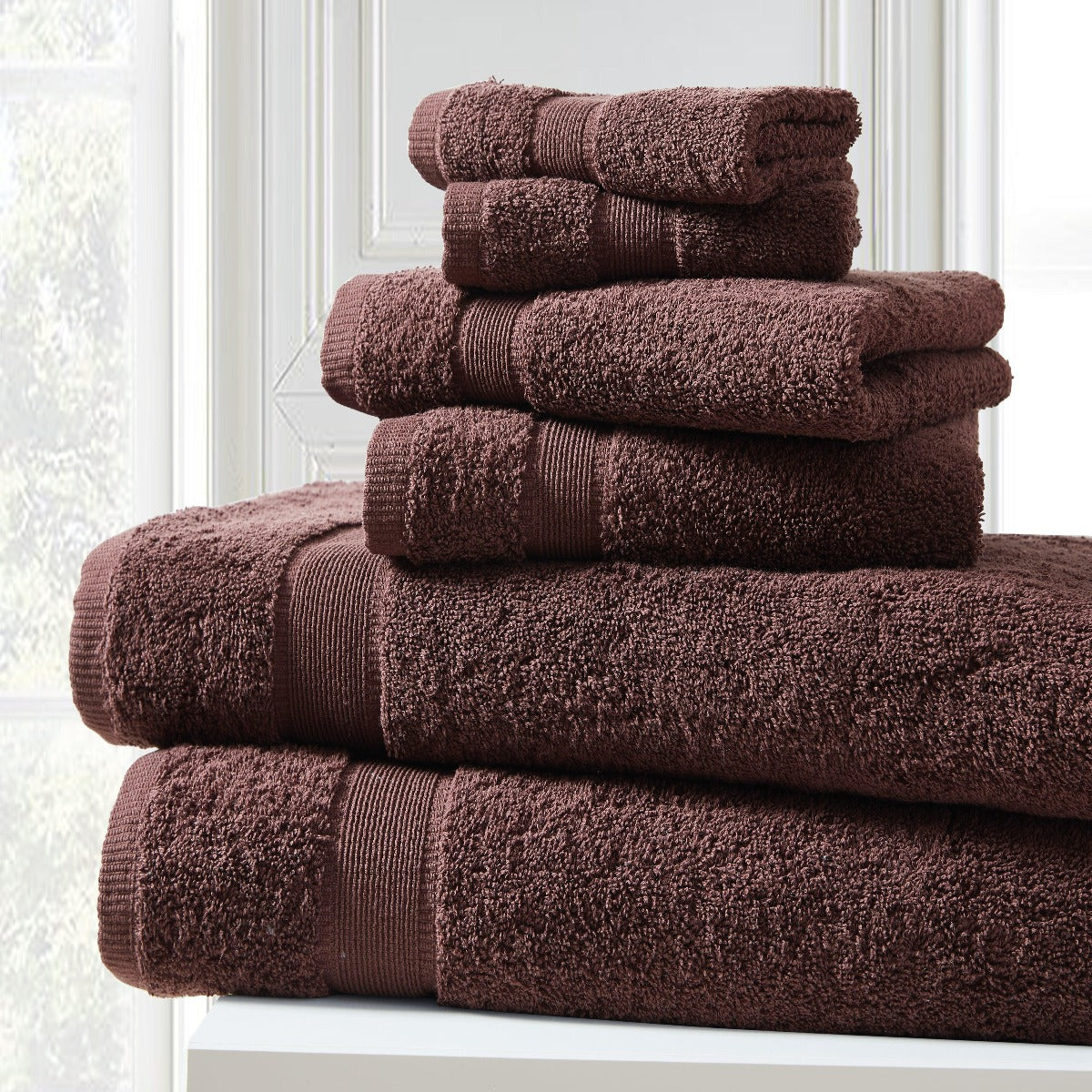 Blissful Bath 6 Piece Plush Cotton Bath Towel Set | Spirit Linen - Deep Mahogany