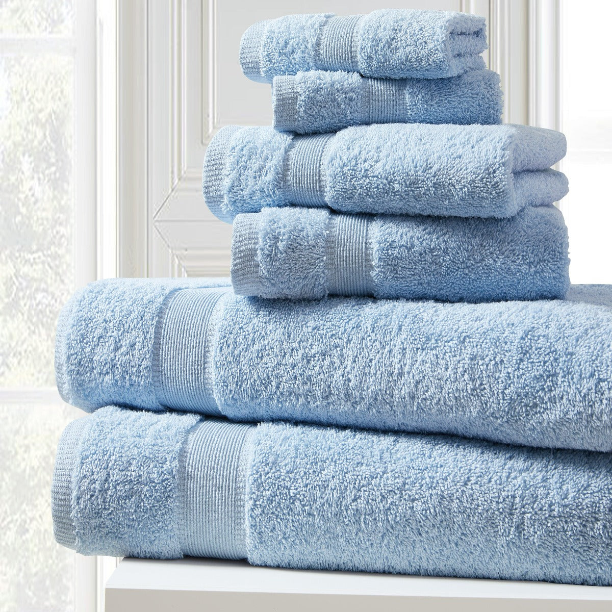 Blissful Bath 6 Piece Plush Cotton Bath Towel Set | Spirit Linen - Baby Blue