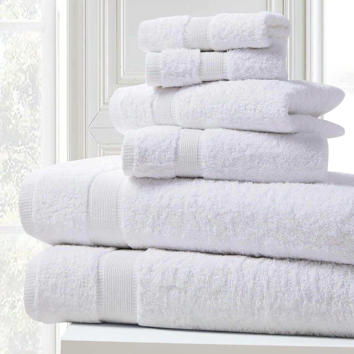 Blissful Bath 6 Piece Plush Cotton Bath Towel Set | Spirit Linen - White