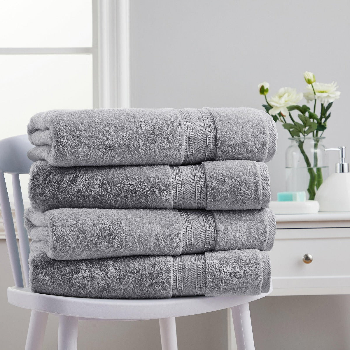 4 Piece Cotton Bath Towels Set | Spirit Linen - Lunar Rock