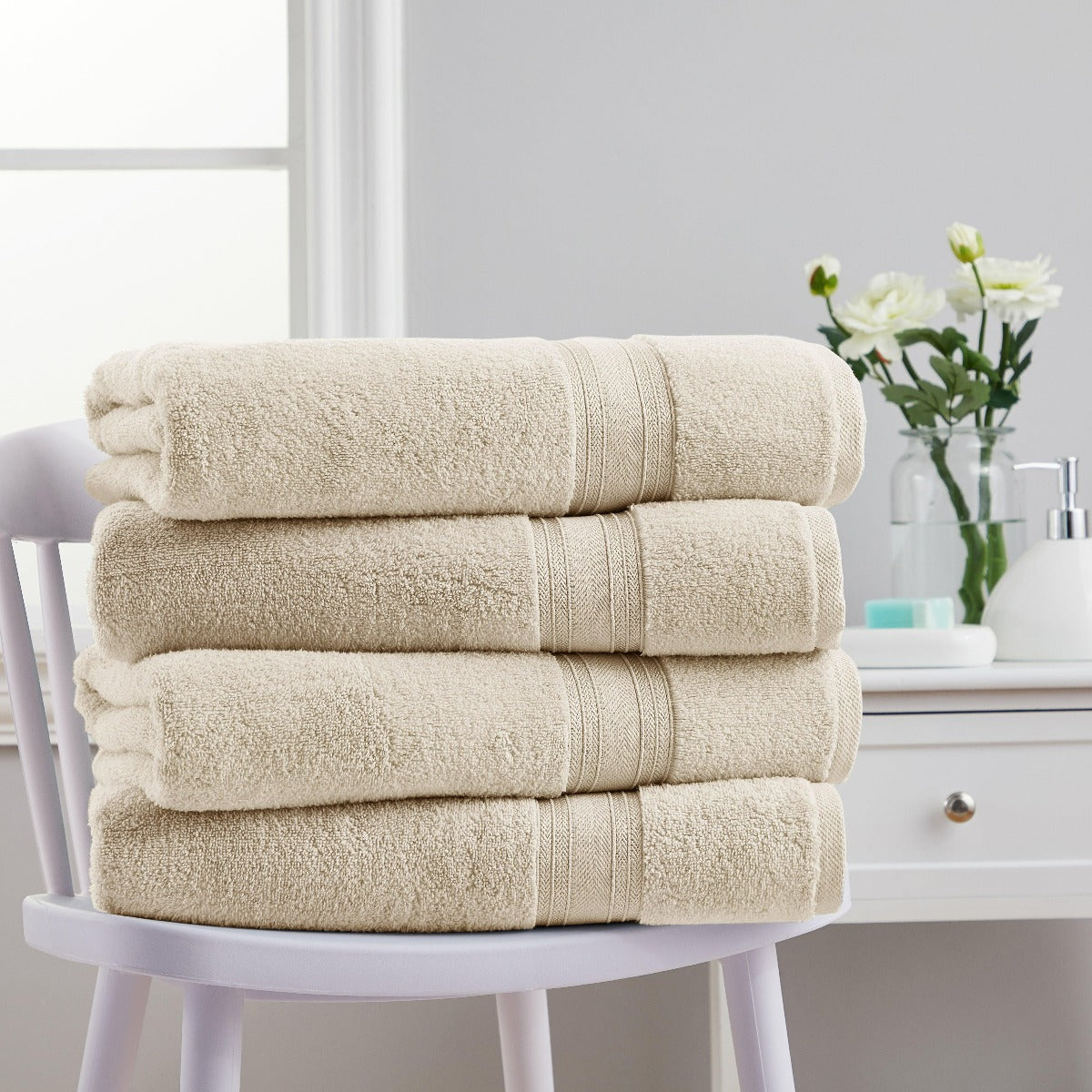4 Piece Cotton Bath Towels Set | Spirit Linen - Birch