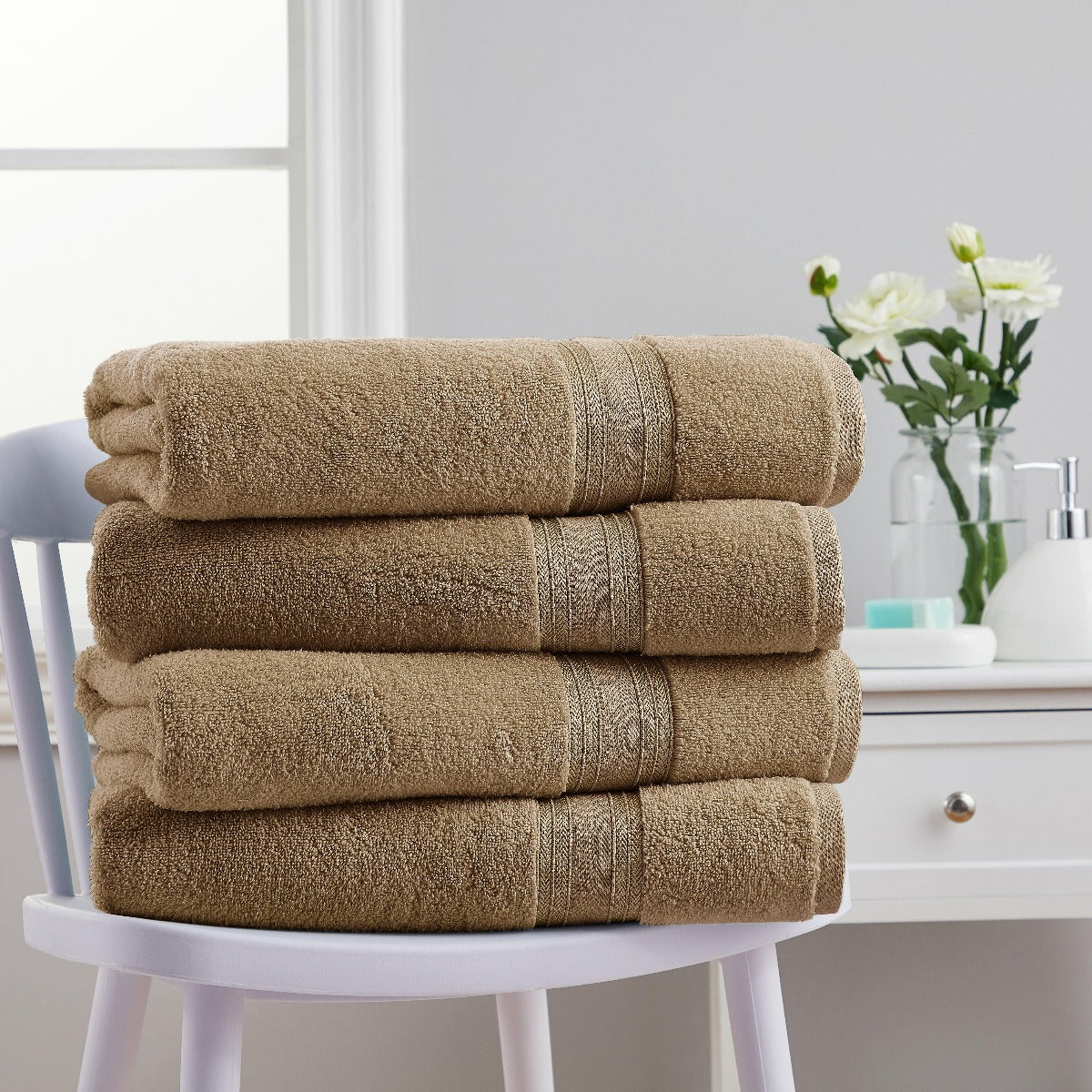 4 Piece Cotton Bath Towels Set | Spirit Linen - Hummus