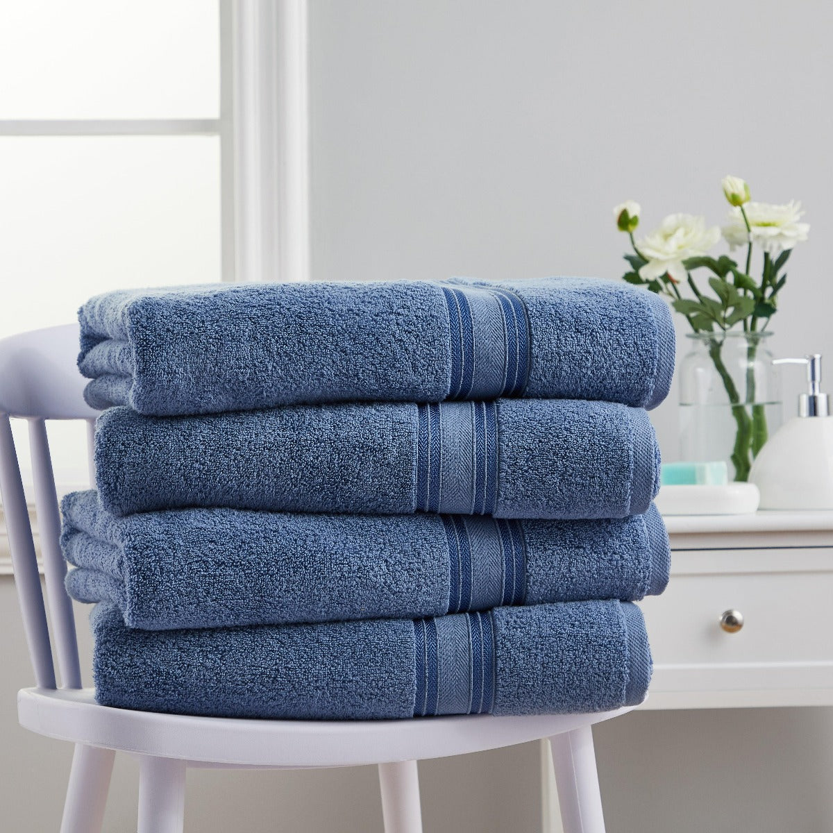 4 Piece Cotton Bath Towels Set | Spirit Linen - Infinity Blue