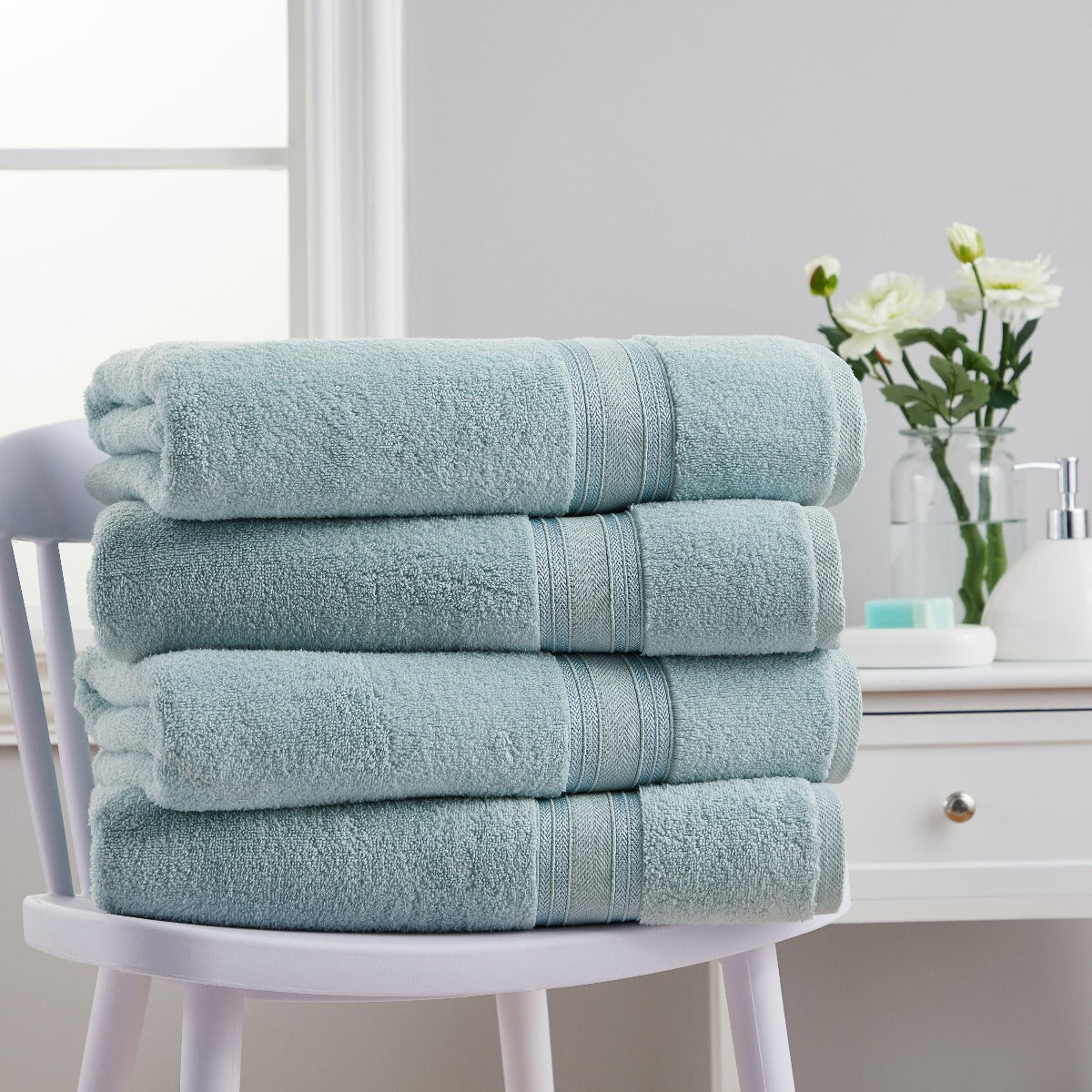 4 Piece Cotton Bath Towels Set | Spirit Linen - Surf Spray