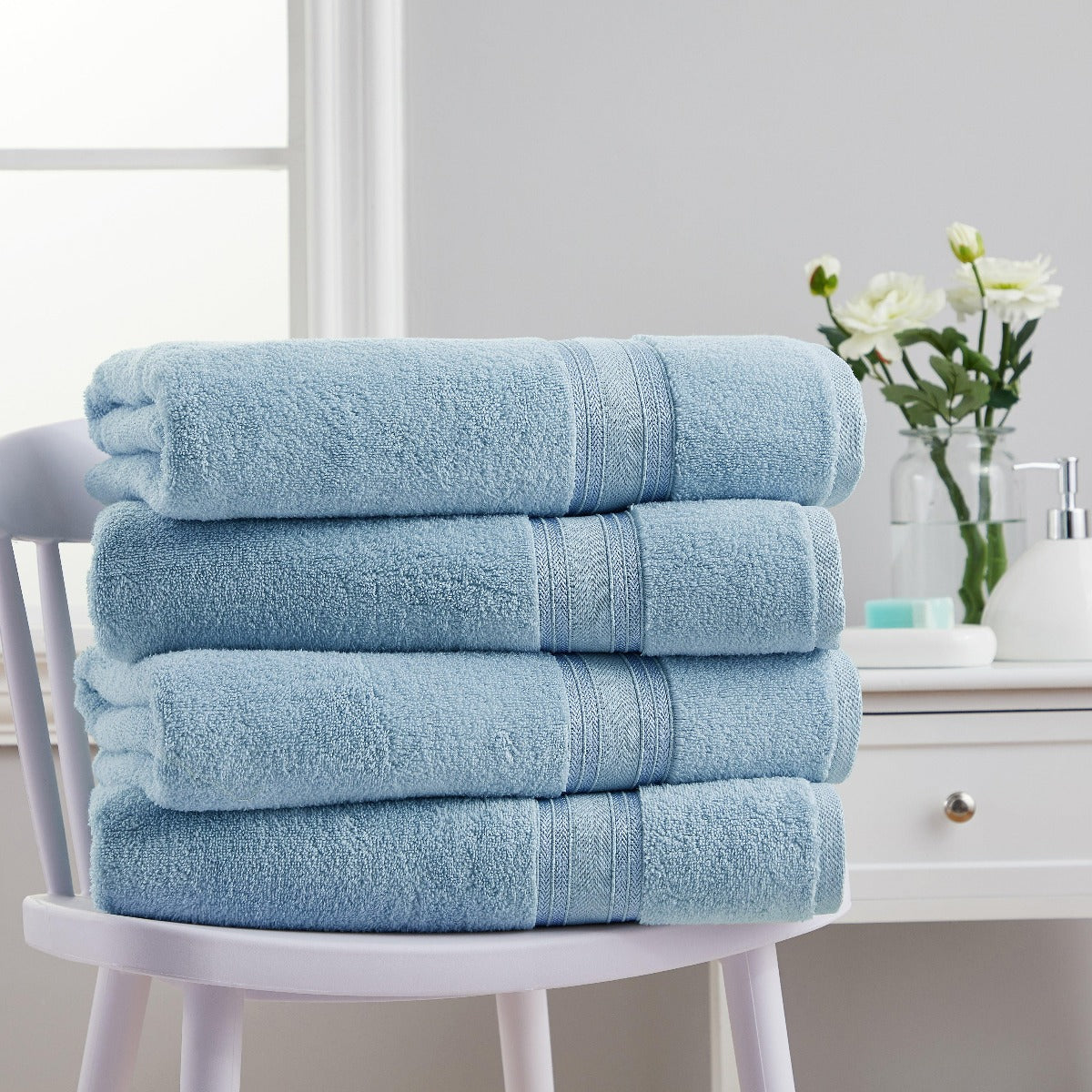 4 Piece Cotton Bath Towels Set | Spirit Linen - Baby Blue