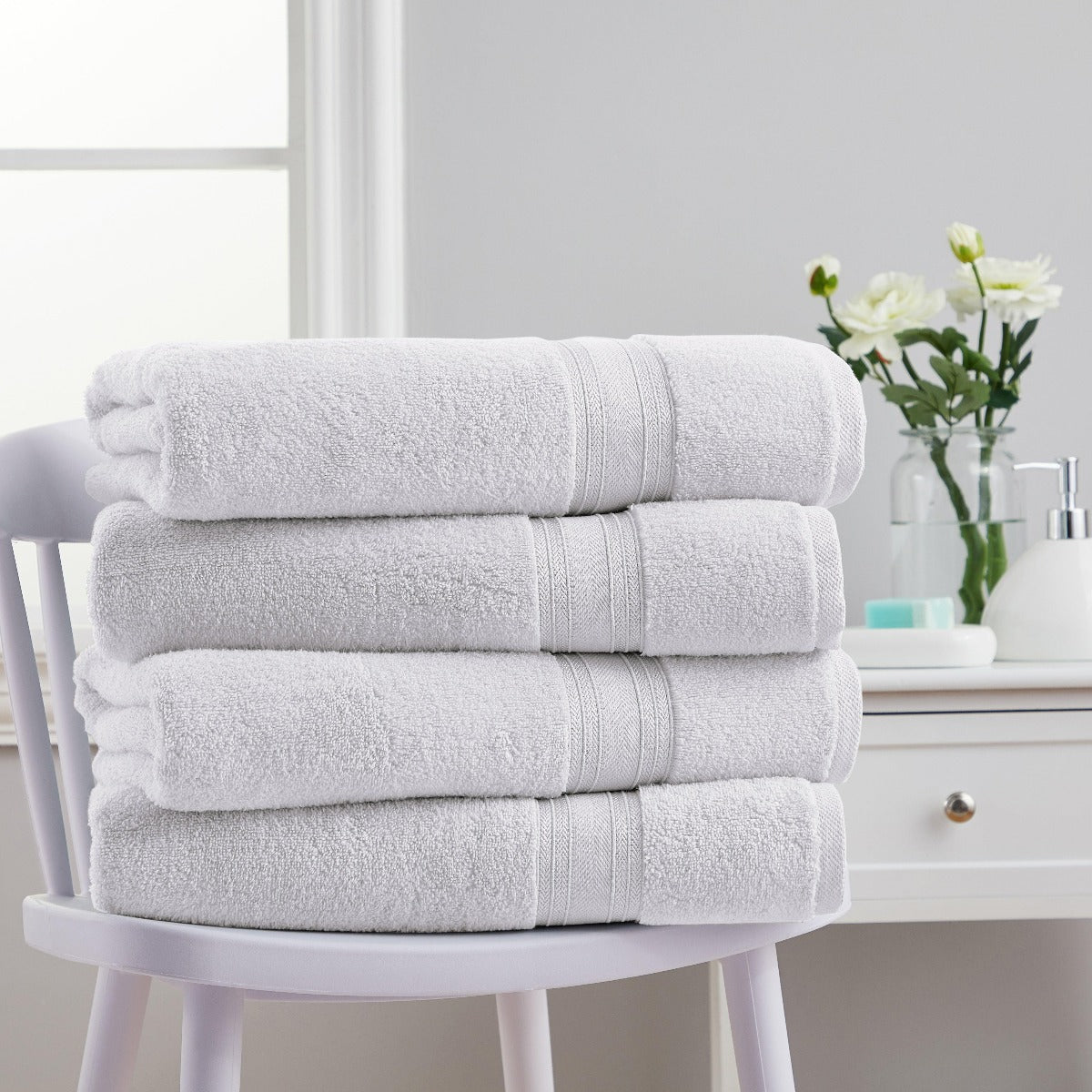 4 Piece Cotton Bath Towels Set | Spirit Linen - White