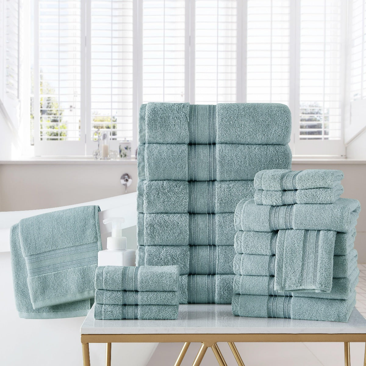 18pc Cotton Bath Towels Set | Spirit Linen - Surf Spray
