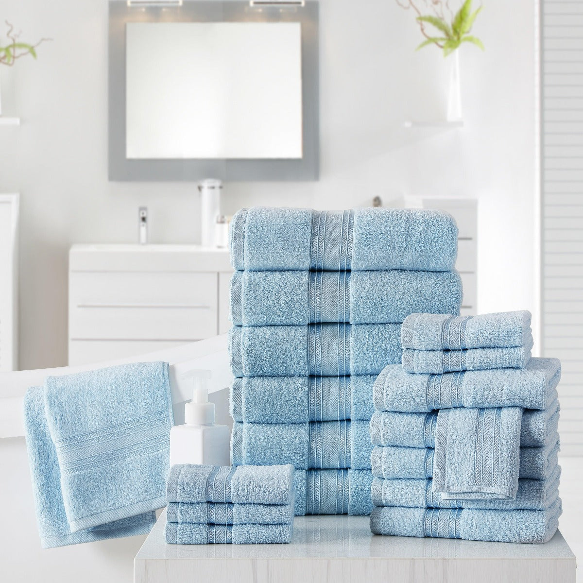 18pc Cotton Bath Towels Set | Spirit Linen - Baby Blue