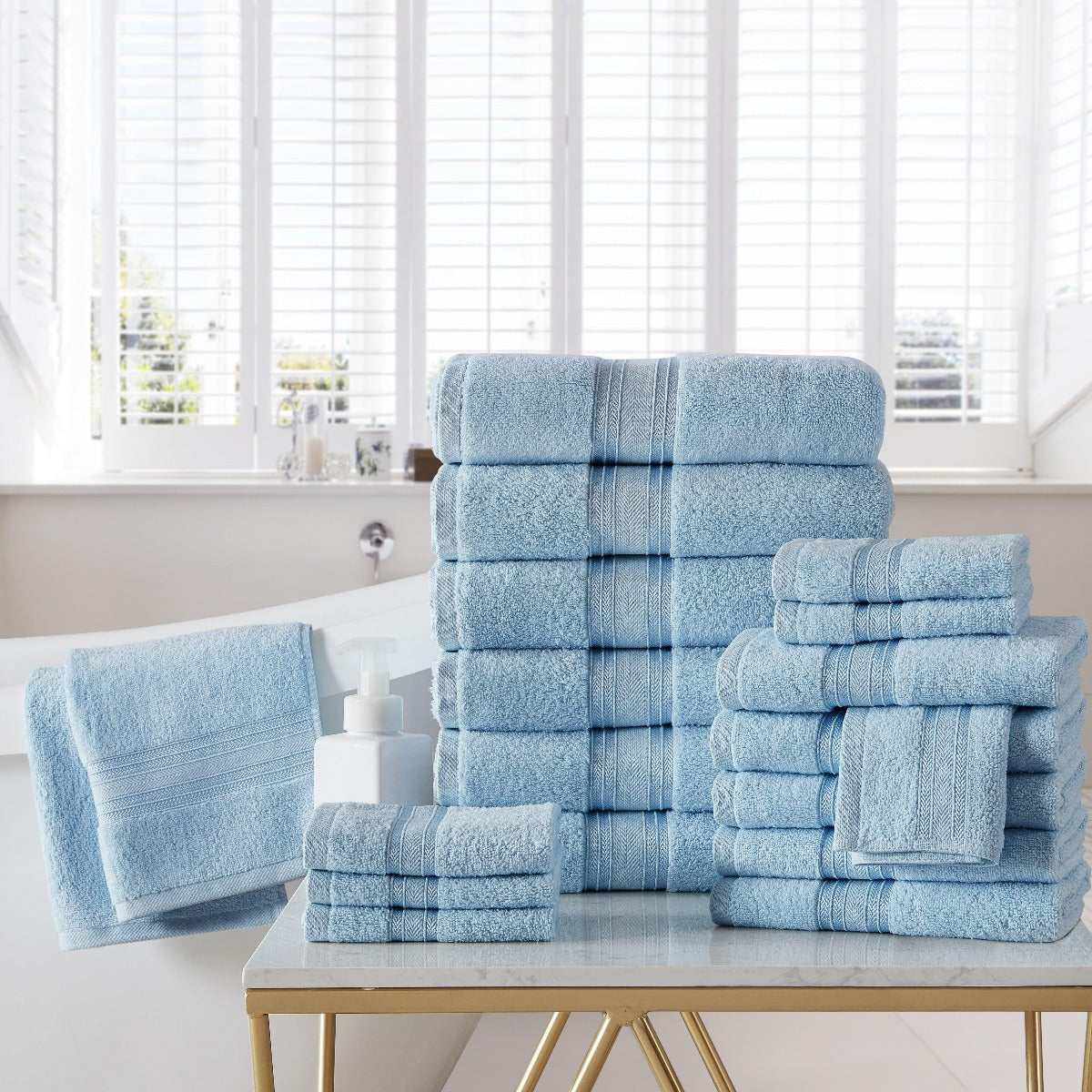 18pc Cotton Bath Towels Set | Spirit Linen - Baby Blue