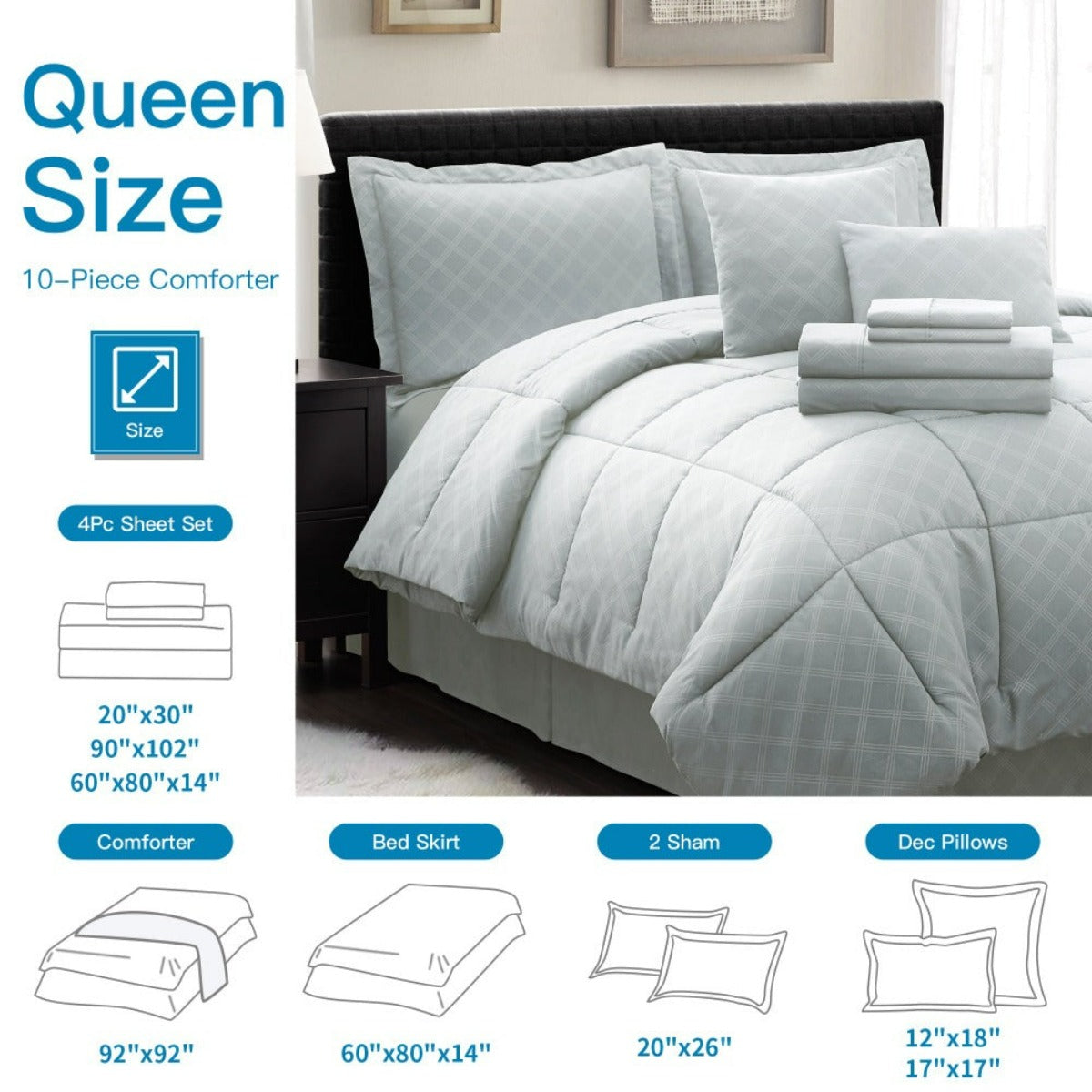 10PC Collection Bed In A Bag Comforter Set Piece HotelC | Spirit Linen - Grey