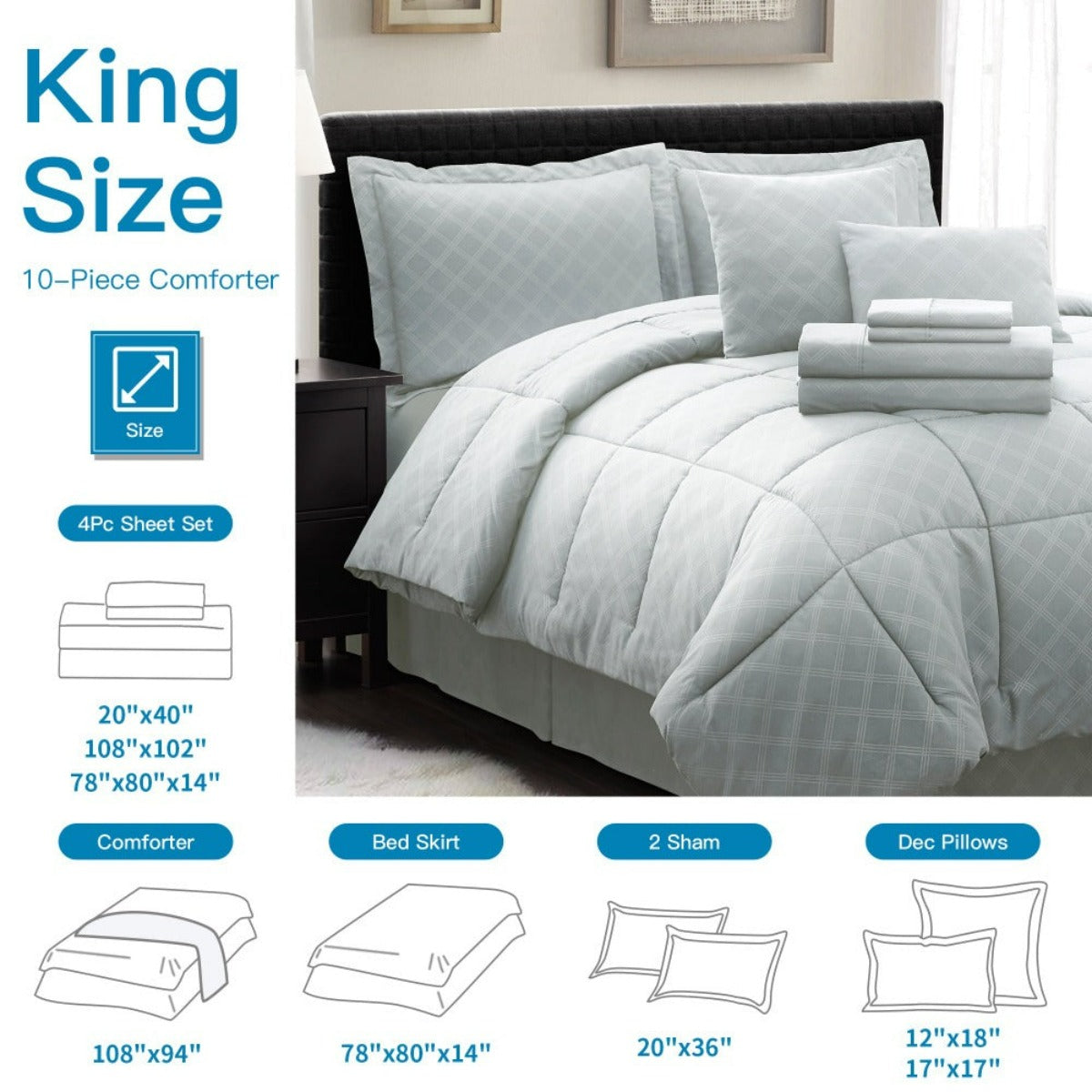 10PC Collection Bed In A Bag Comforter Set Piece HotelC | Spirit Linen - Grey