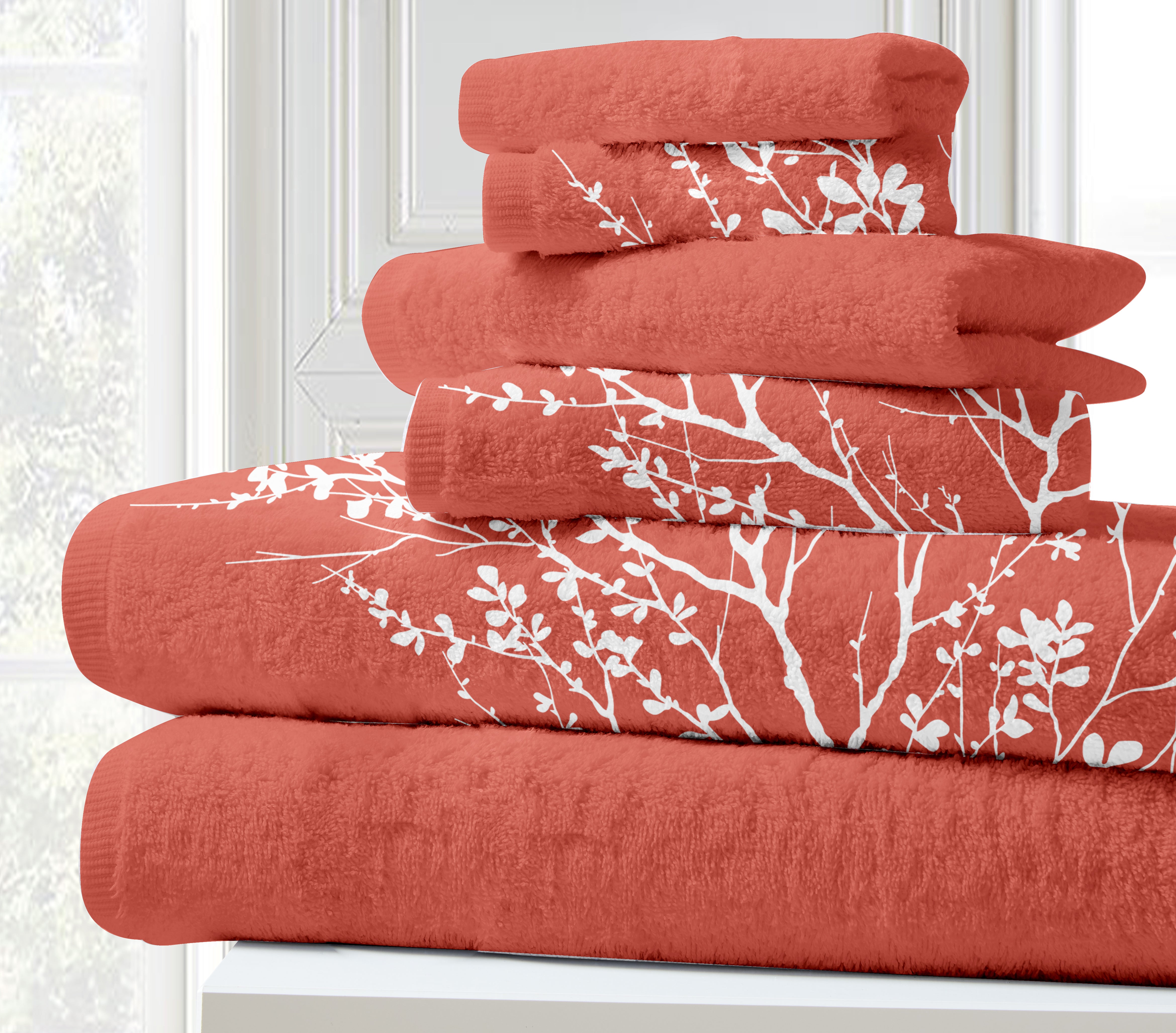 100% Cotton Foliage 6Pc Bath Towel Set