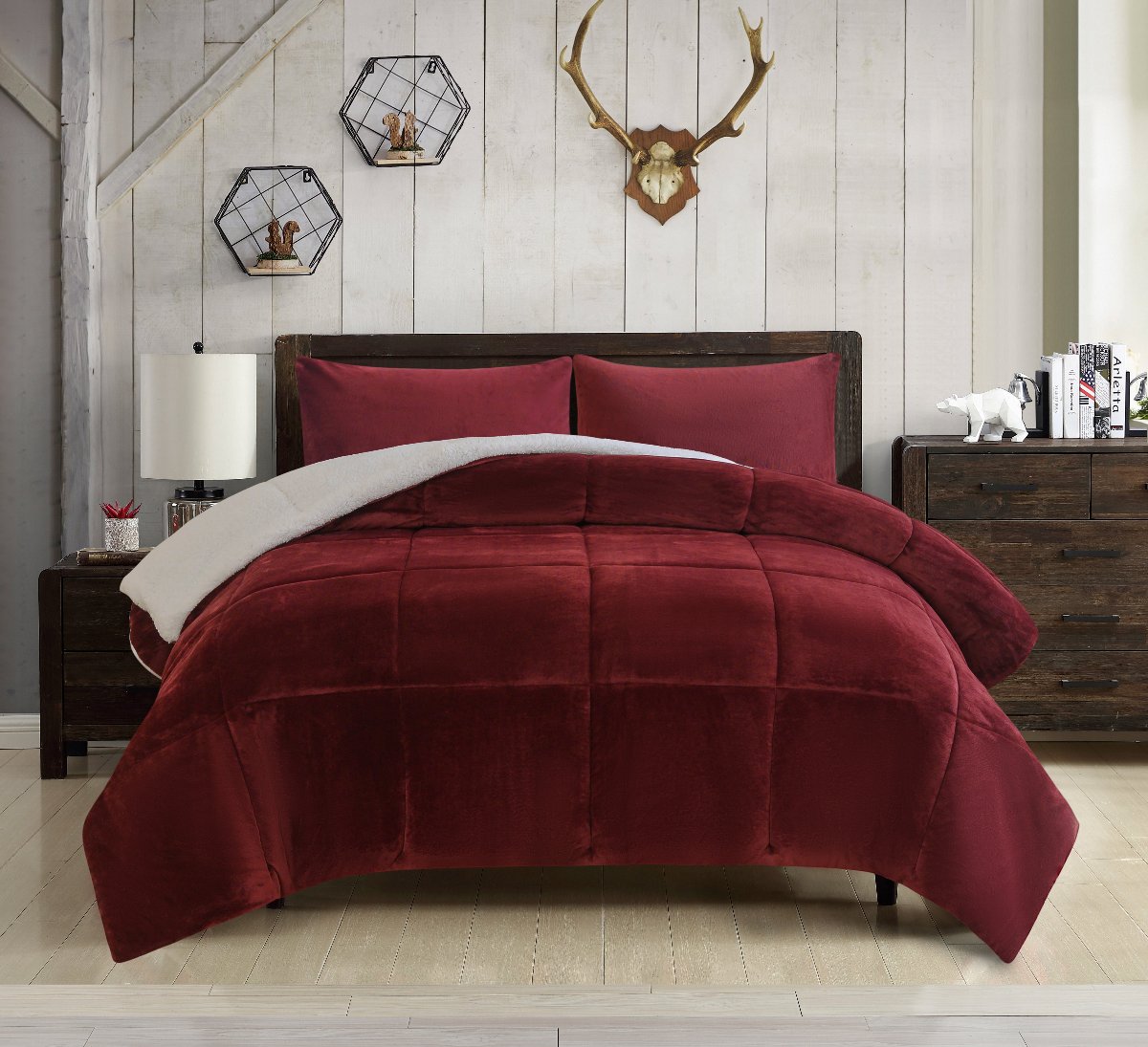 Mountain Ridge Boxed Knit 3pc Comforter Set | Spirit Linen - Burgundy