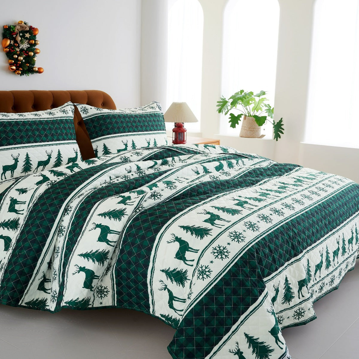 Holiday Collection Quilt Set - Ultra-Soft, Reversible Coverlet Bedding - Oversized Quilt With Matching Pillow Shams - Spirit Linen