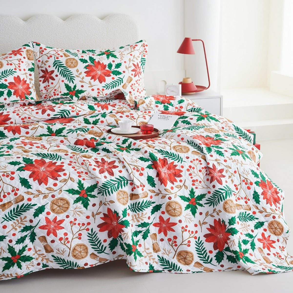 Holiday Collection Quilt Set - Ultra-Soft, Reversible Coverlet Bedding - Oversized Quilt With Matching Pillow Shams - Spirit Linen