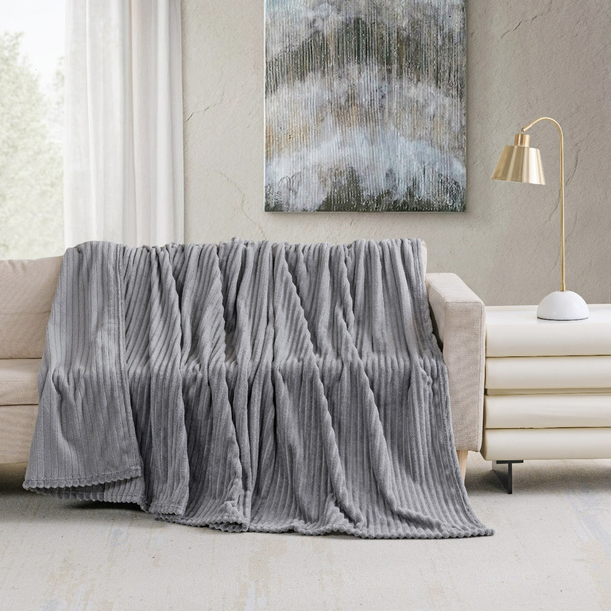 Solid Plush Ribbed Blanket - Ultra Soft and Smooth