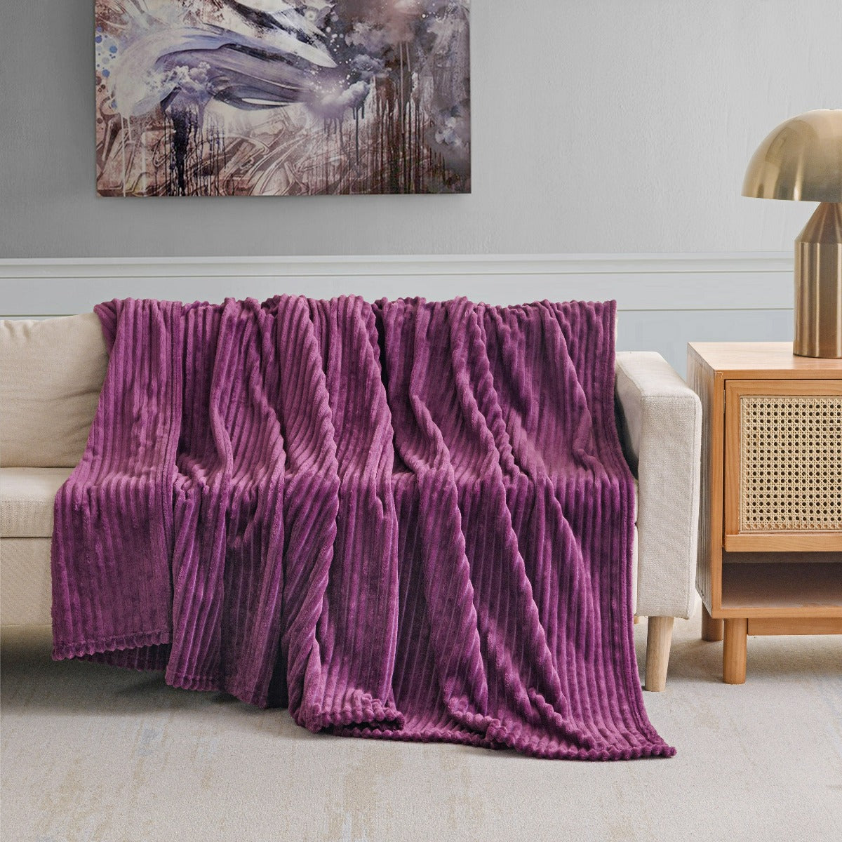 Solid Plush Ribbed Blanket - Ultra Soft and Smooth