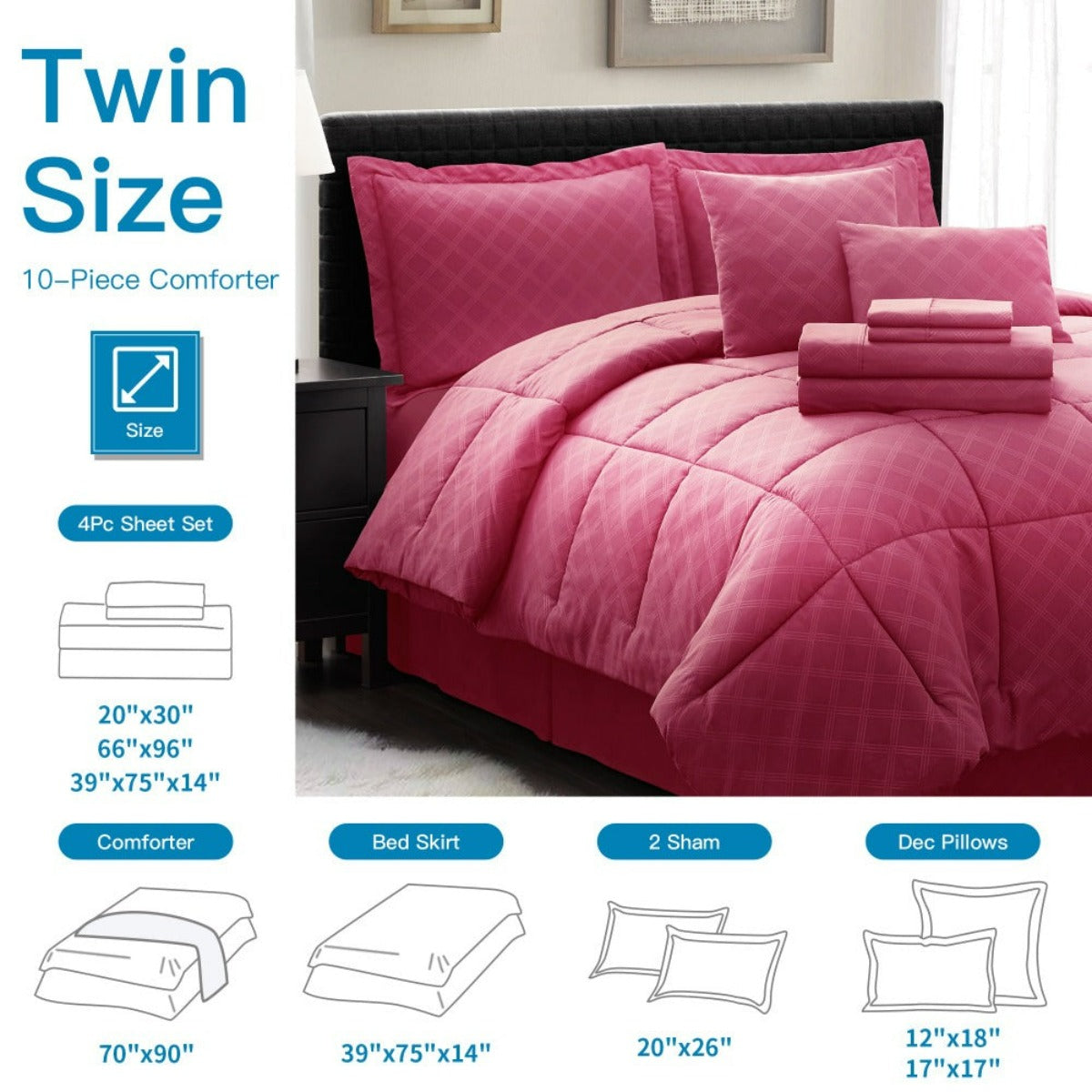 10PC Collection Bed In A Bag Comforter Set Piece HotelC | Spirit Linen - Burgundy