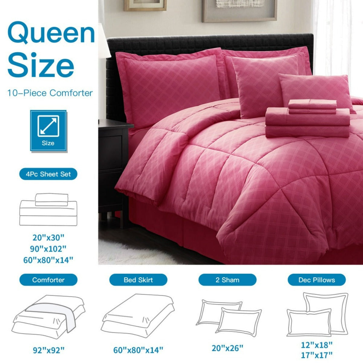 10PC Collection Bed In A Bag Comforter Set Piece HotelC | Spirit Linen - Burgundy