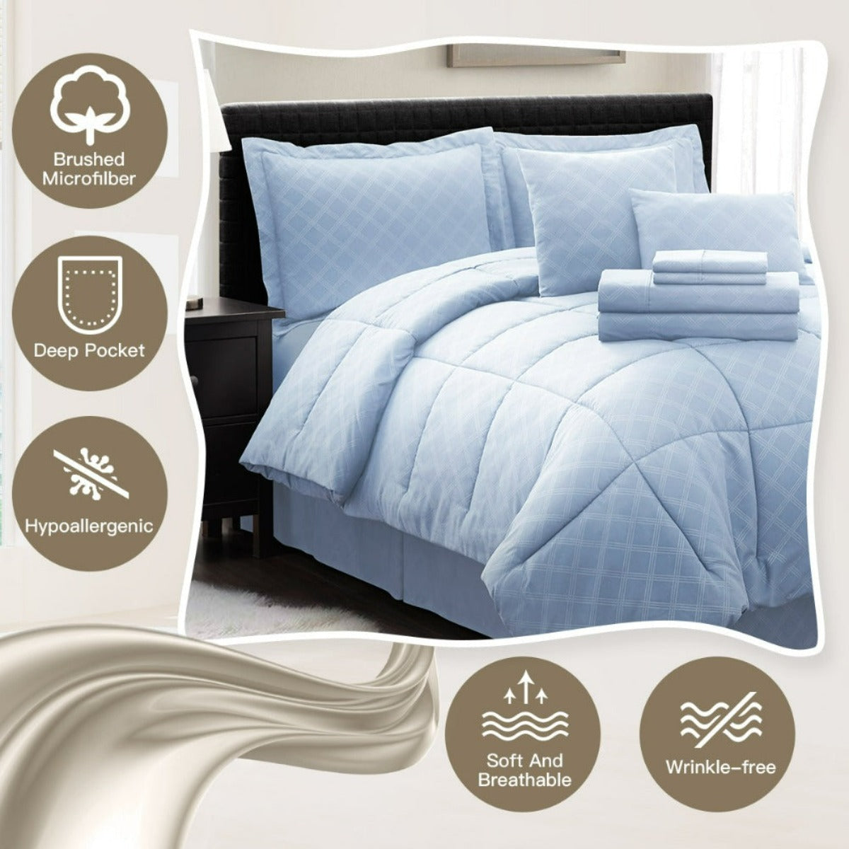 10PC Collection Bed In A Bag Comforter Set Piece HotelC | Spirit Linen - Light Blue