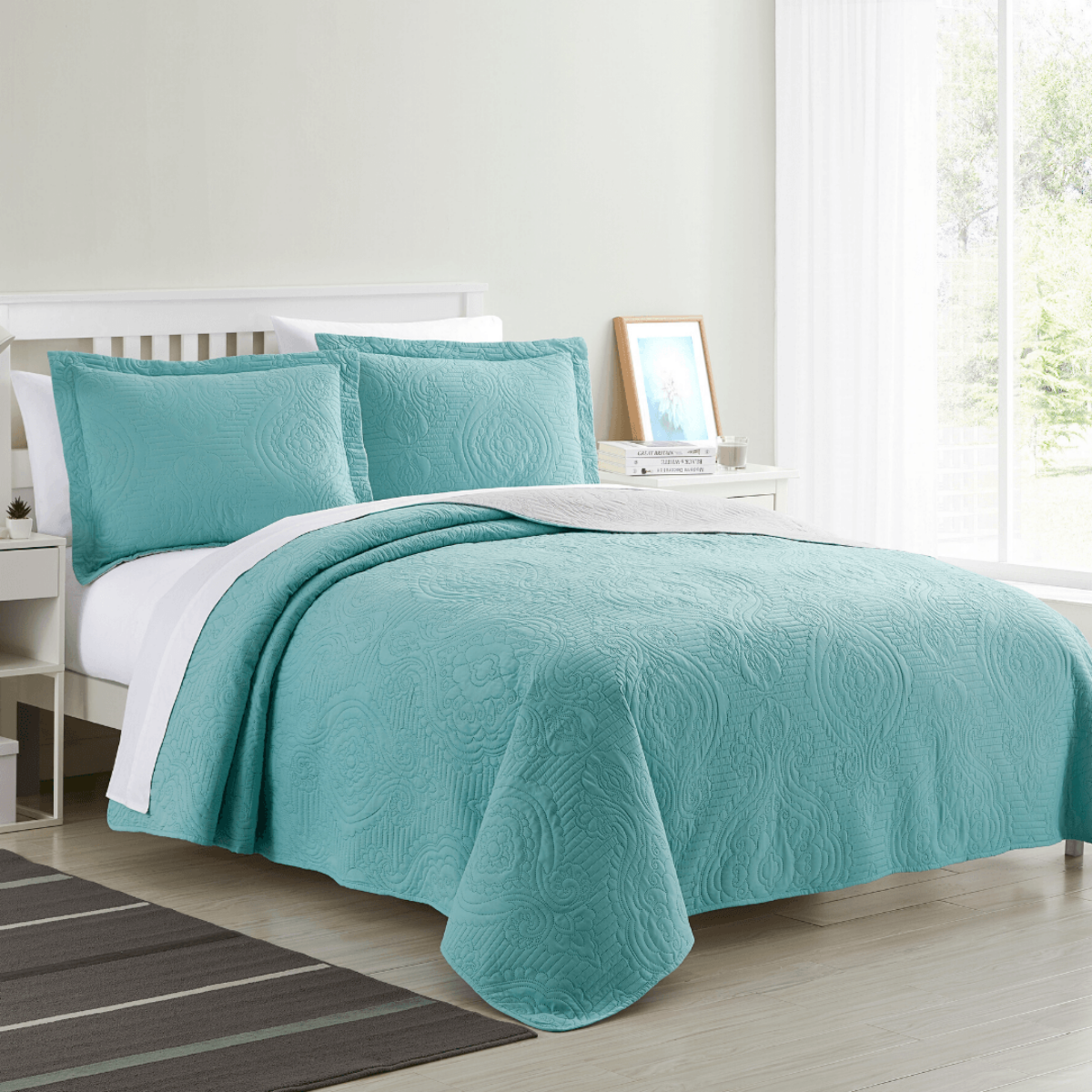 Madison Quilt Reversible Collection + Two Free Sham Pillows | Spirit Linen - Aqua
