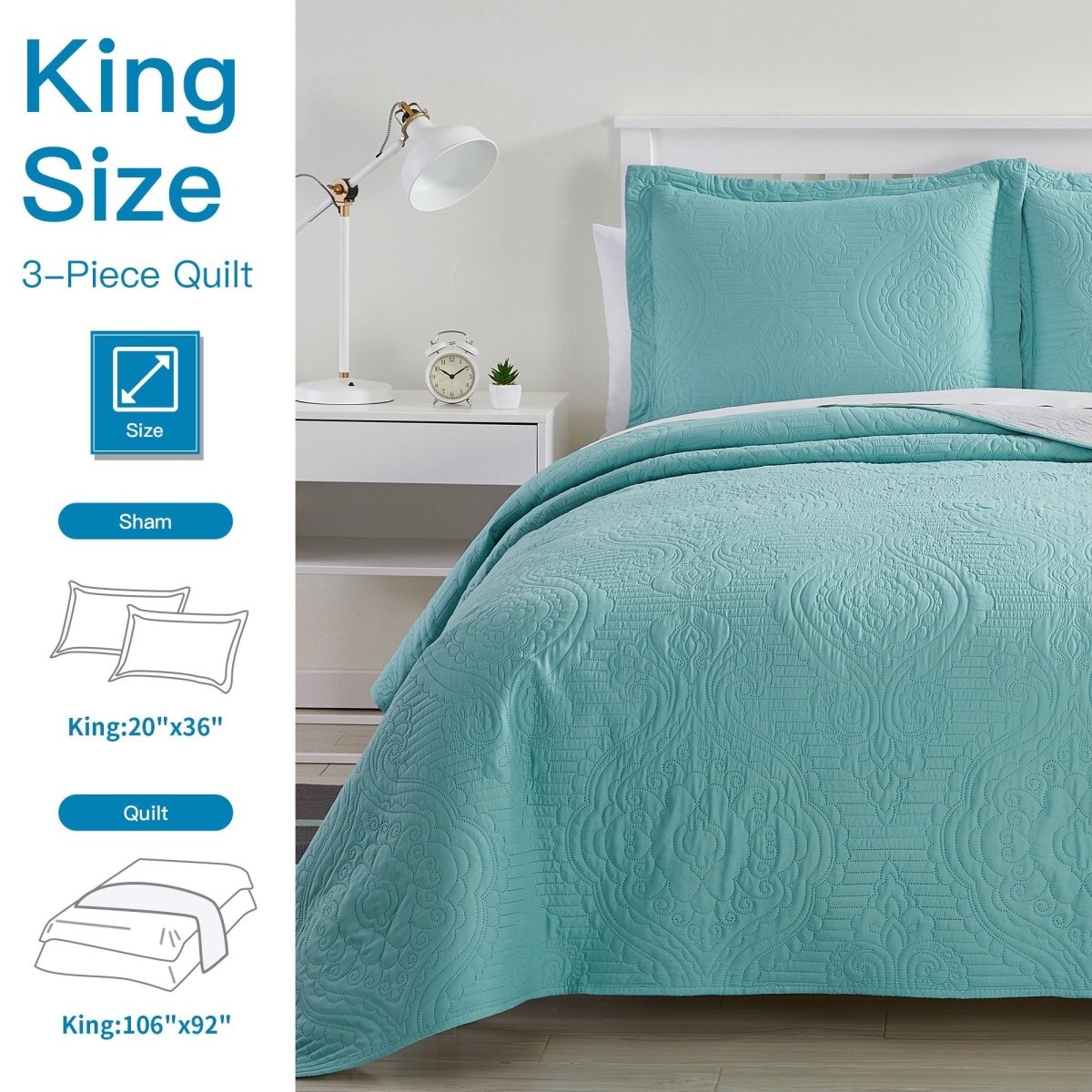 Madison Quilt Reversible Collection + Two Free Sham Pillows | Spirit Linen - Aqua