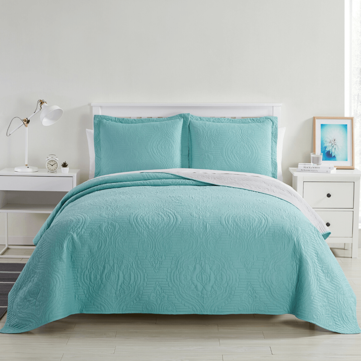 Madison Quilt Reversible Collection + Two Free Sham Pillows | Spirit Linen - Aqua