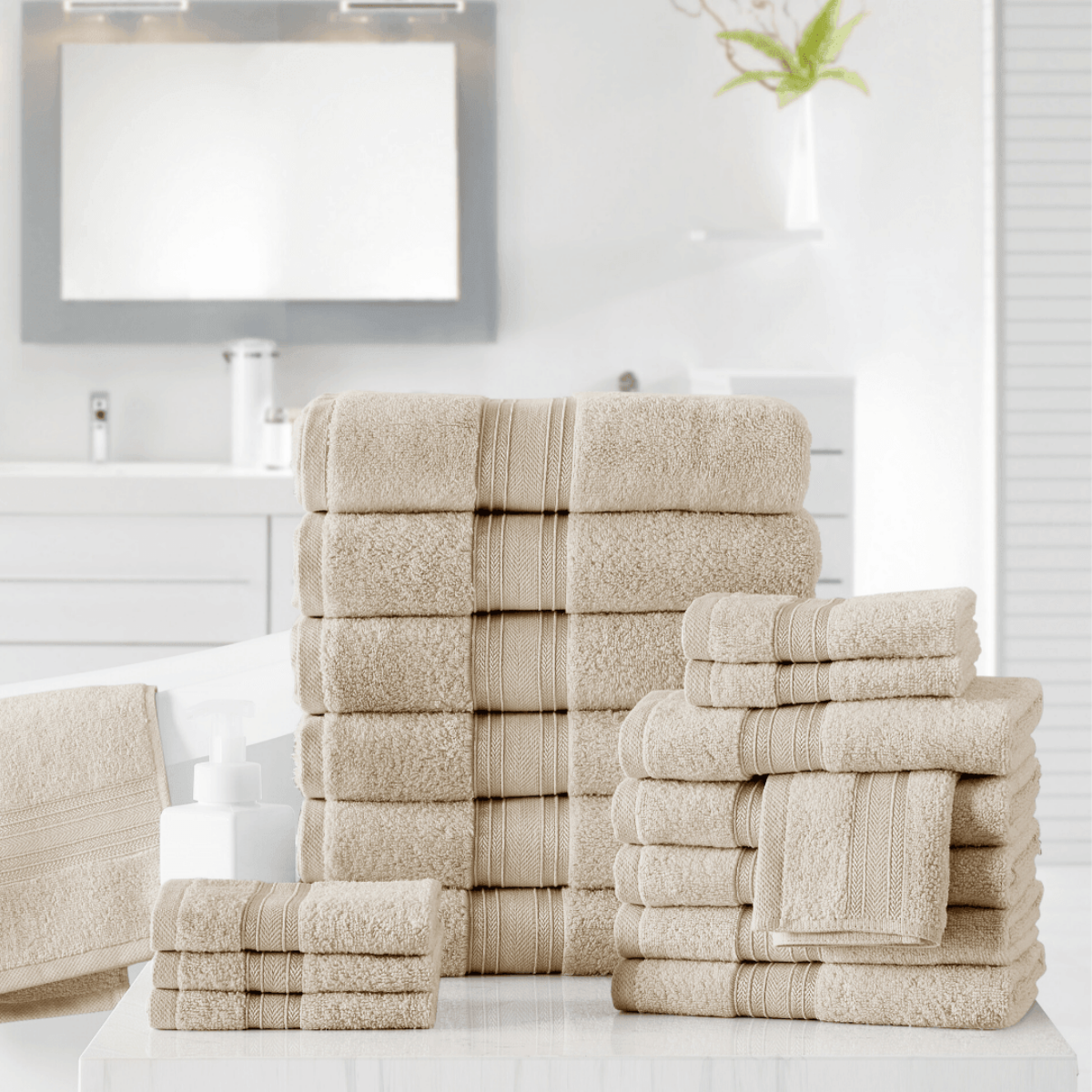 18pc Cotton Bath Towels Set | Spirit Linen - Birch