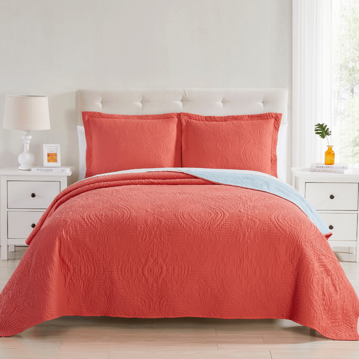 Madison Quilt Reversible Collection + Two Free Sham Pillows | Spirit Linen - Coral