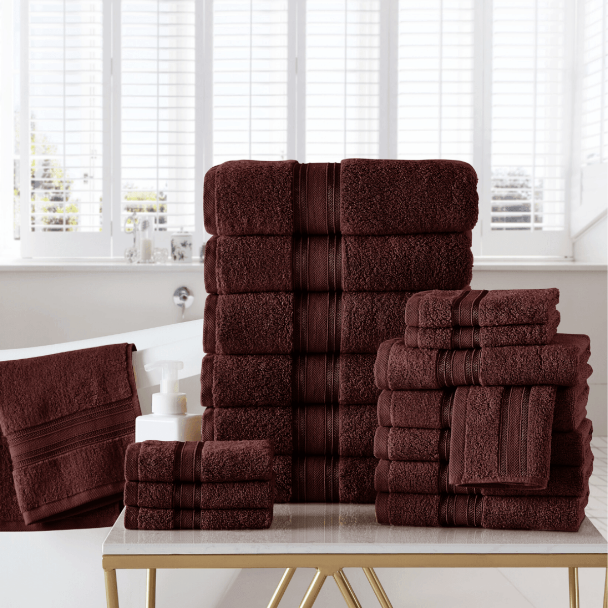 18pc Cotton Bath Towels Set | Spirit Linen - Deep Mahogany
