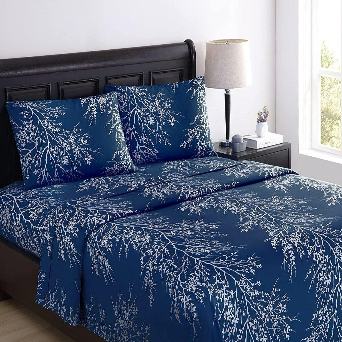 Foliage Sheet Set Microfiber 90GSM | Spirit Linen - Navy/White