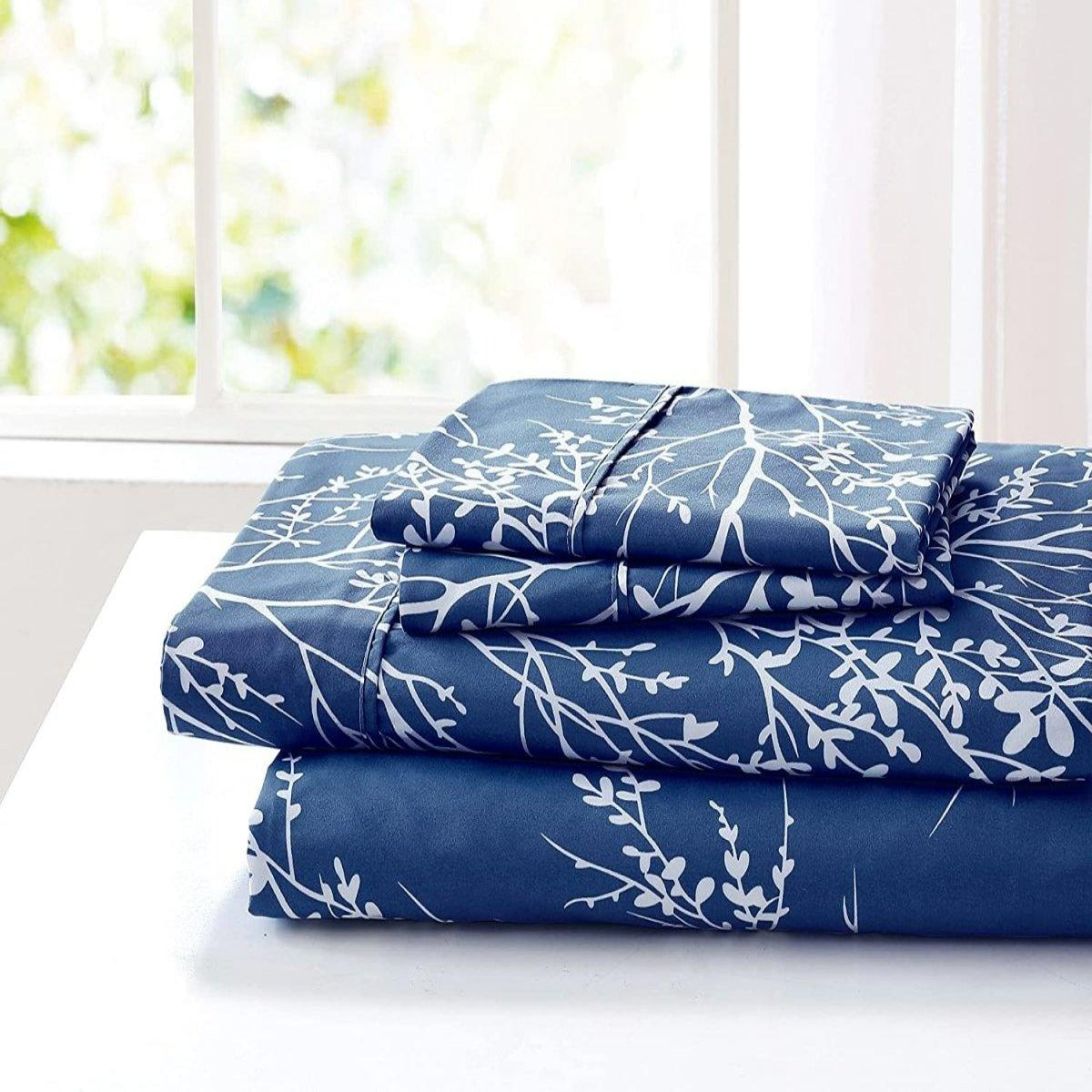 Foliage Sheet Set Microfiber 90GSM | Spirit Linen - Navy/White