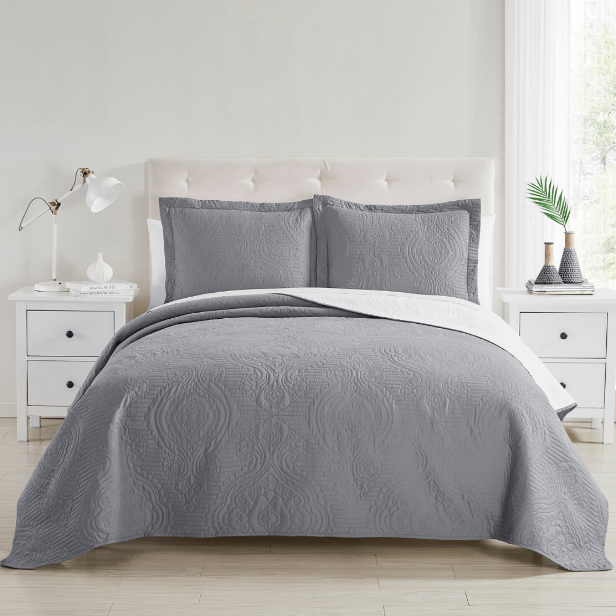Madison Quilt Reversible Collection + Two Free Sham Pillows | Spirit Linen - Grey