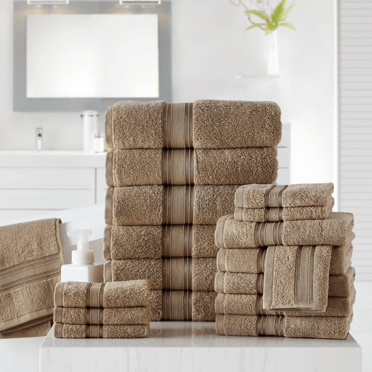 18pc Cotton Bath Towels Set | Spirit Linen - Hummus