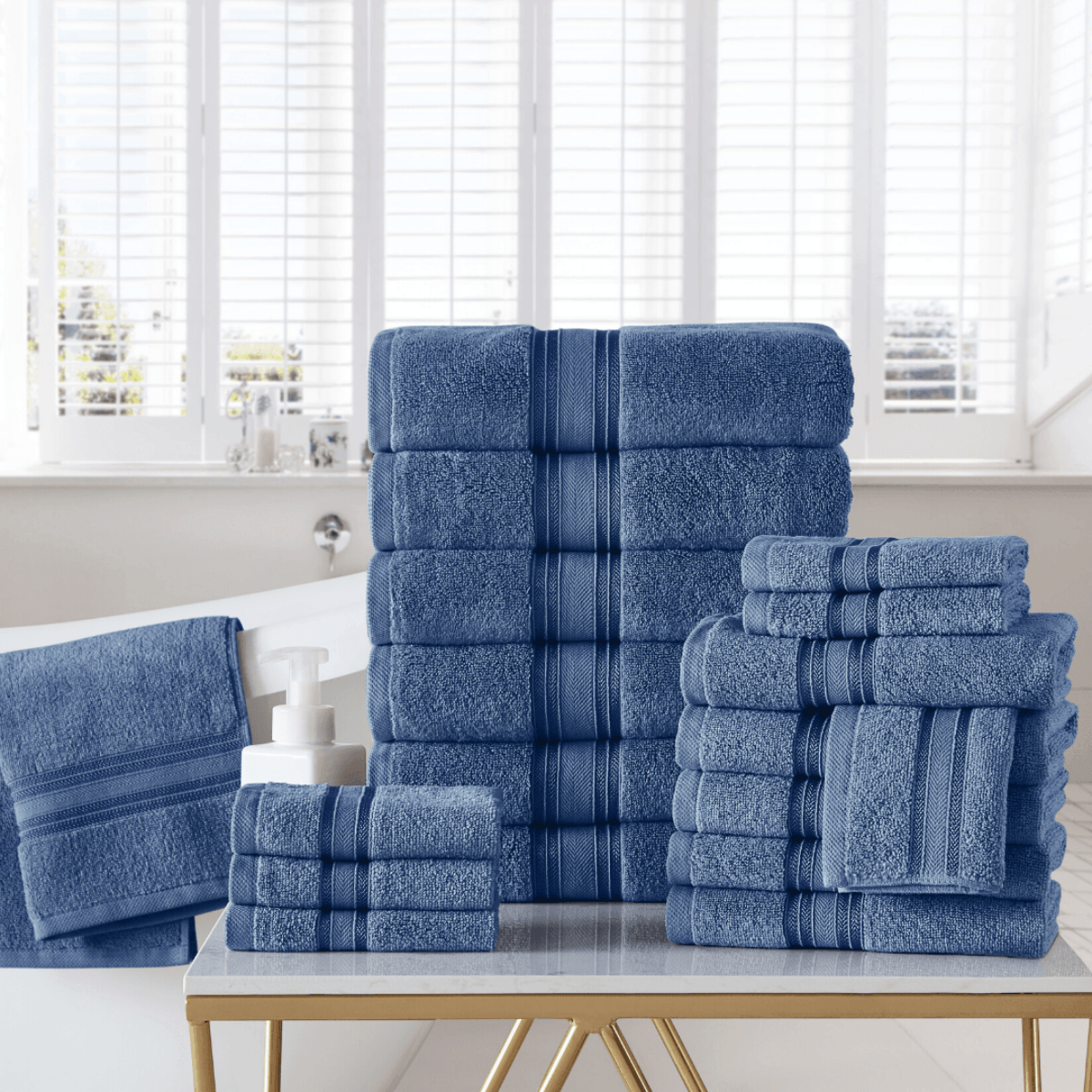 18pc Cotton Bath Towels Set | Spirit Linen - Infinity Blue