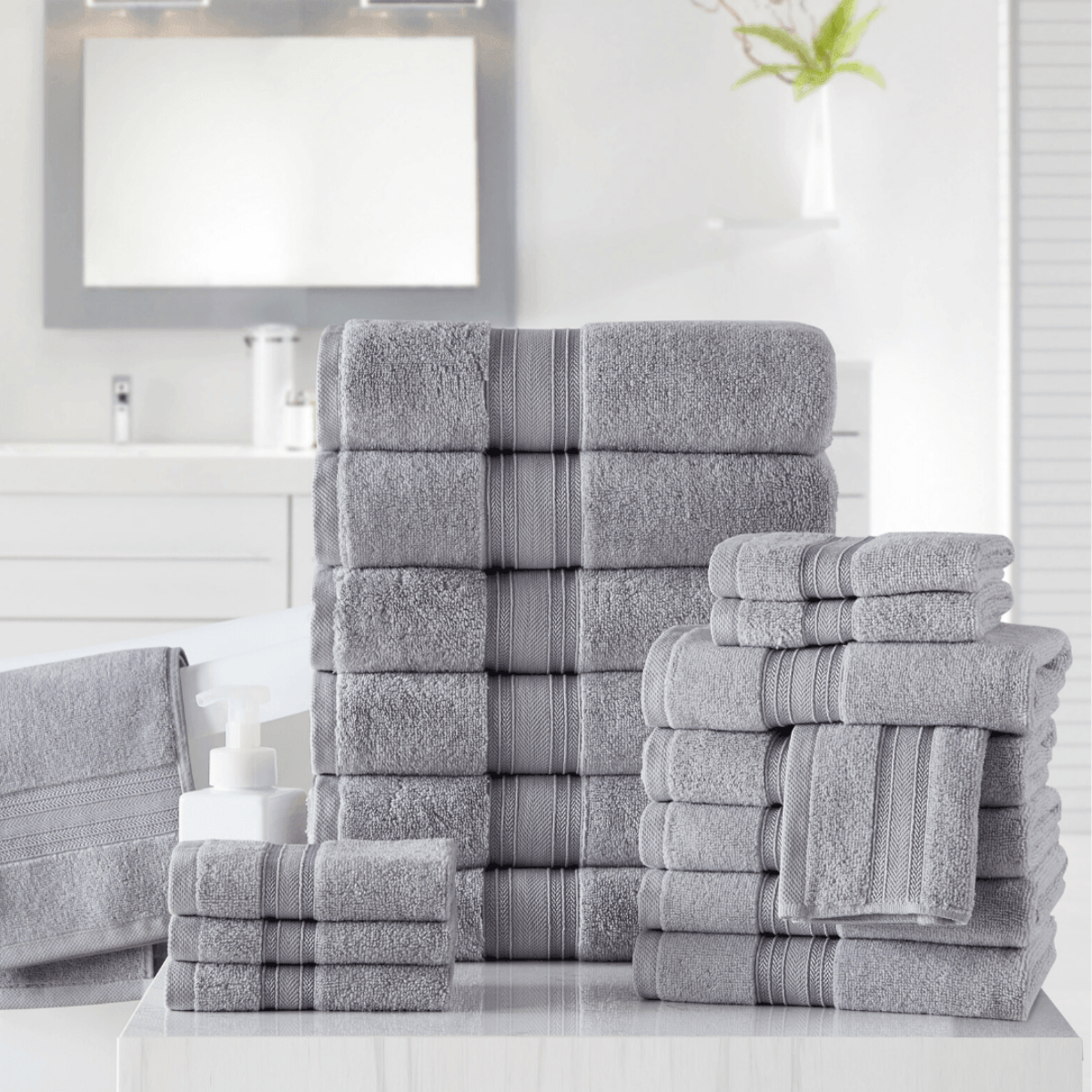 18pc Cotton Bath Towels Set | Spirit Linen - Lunar Rock