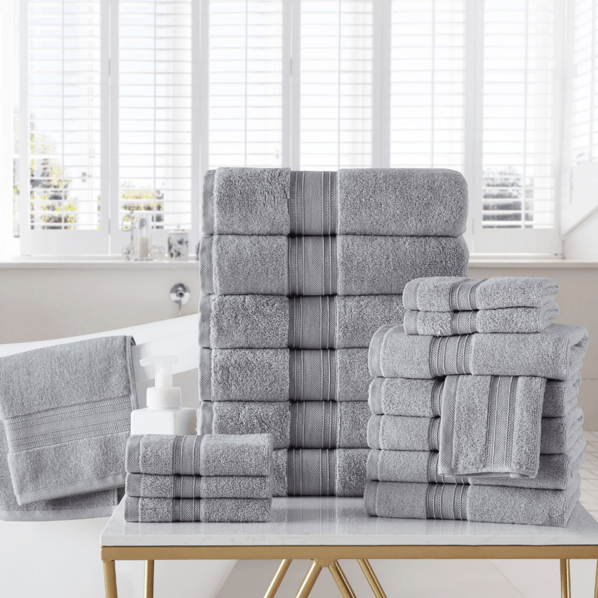 18pc Cotton Bath Towels Set | Spirit Linen - Lunar Rock