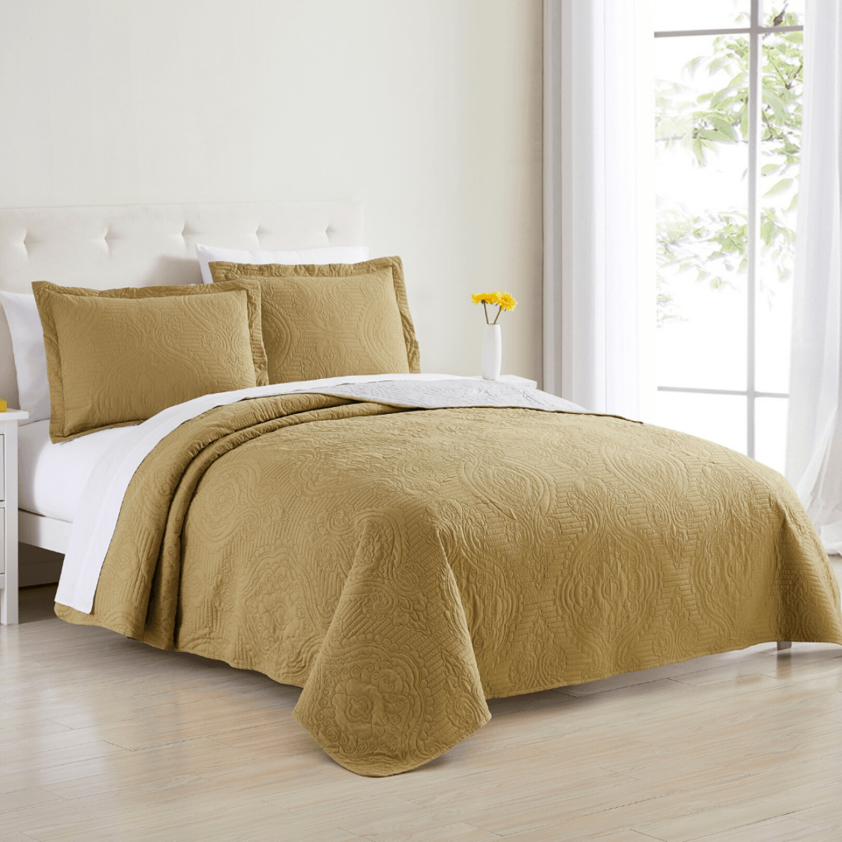 Madison Quilt Reversible Collection + Two Free Sham Pillows | Spirit Linen - Mustard