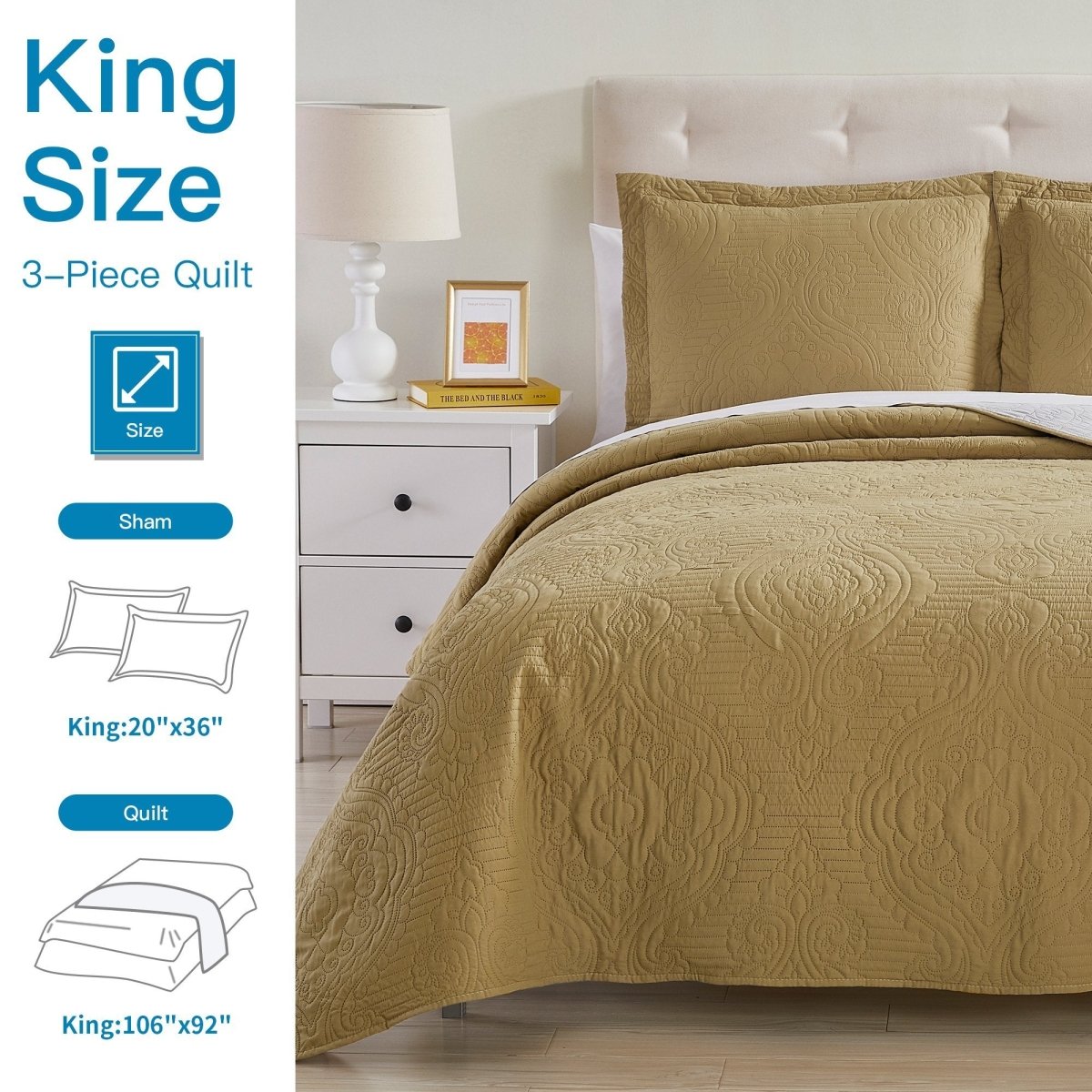 Madison Quilt Reversible Collection + Two Free Sham Pillows | Spirit Linen - Mustard