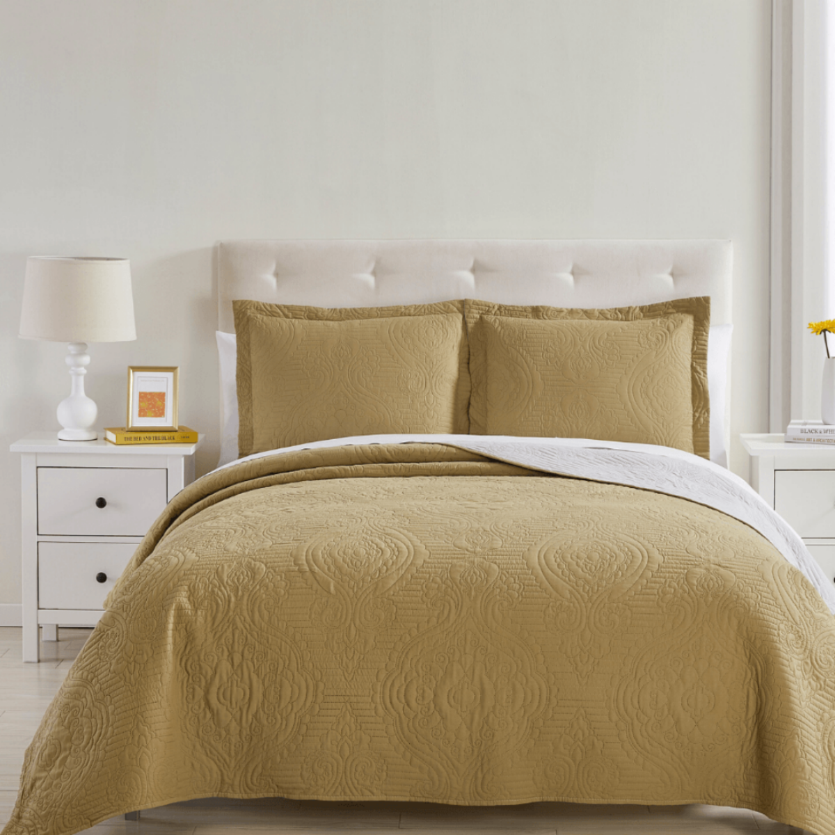 Madison Quilt Reversible Collection + Two Free Sham Pillows | Spirit Linen - Mustard