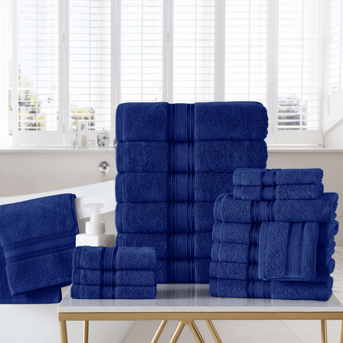 18pc Cotton Bath Towels Set | Spirit Linen - Navy Blue